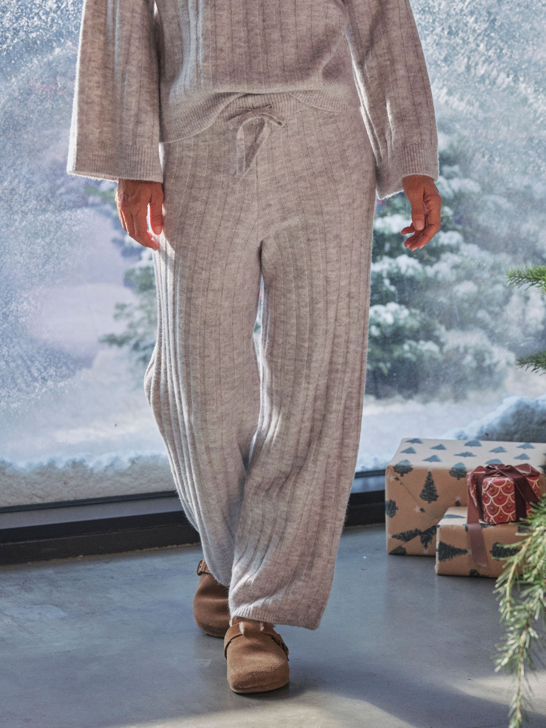 Grey Marl Knitted Wide Leg Lounge Trousers (G01750) | £49.50