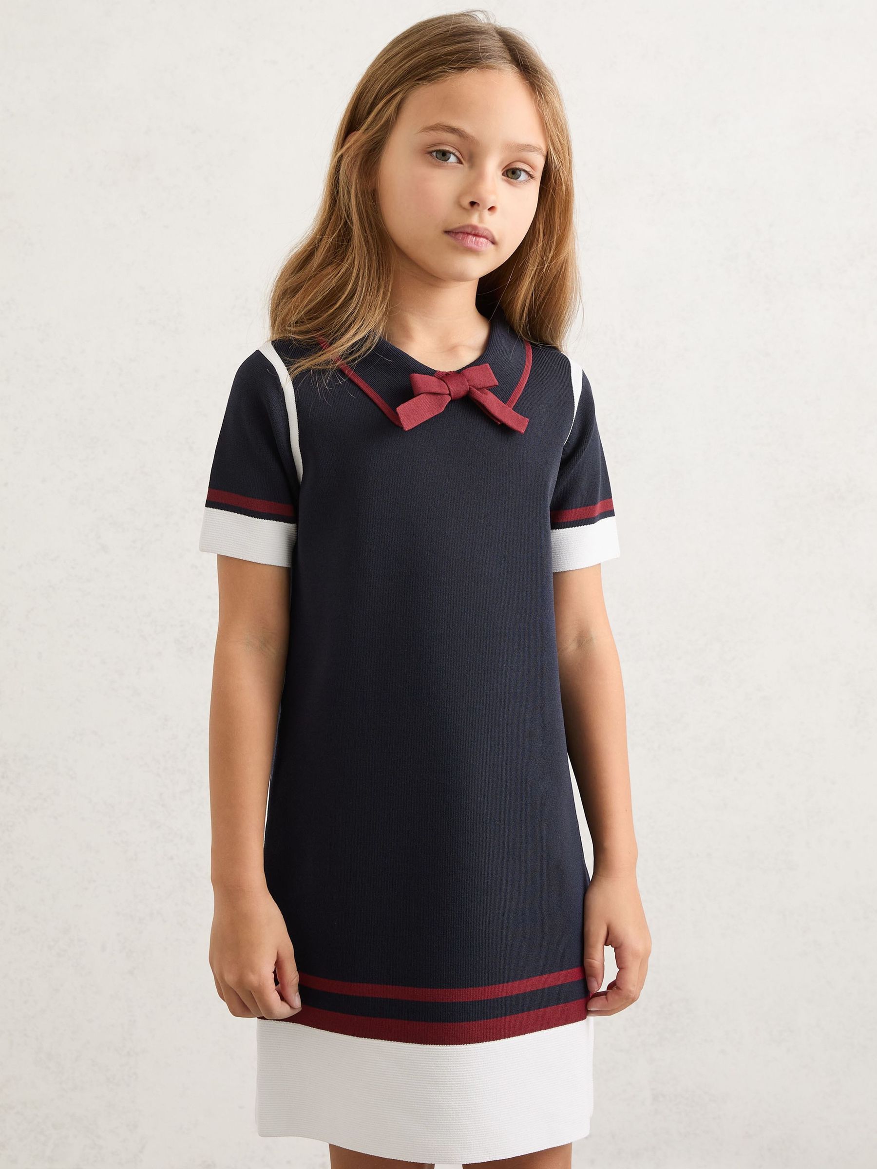 9-13 yrs Knitted Colour-Block Shift Dress in Navy (G01850) | £71