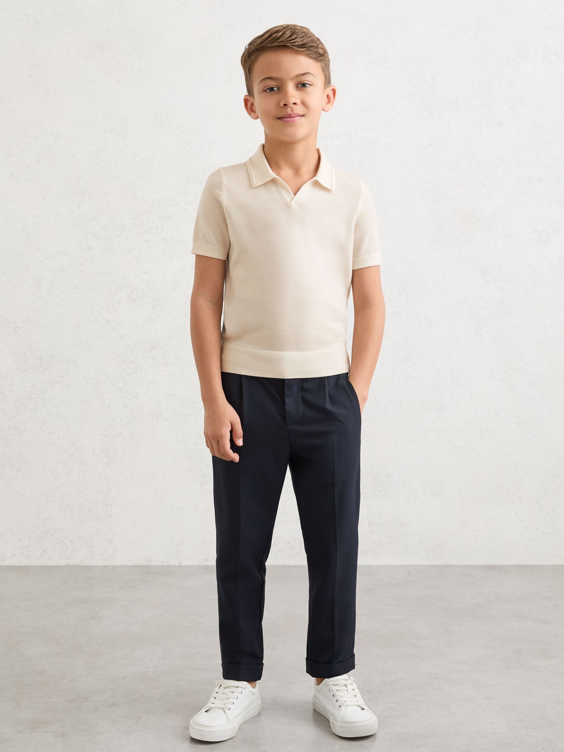 3-9 yrs Merino Wool Open-Collar Polo Shirt in Snow White (G07036) | £28