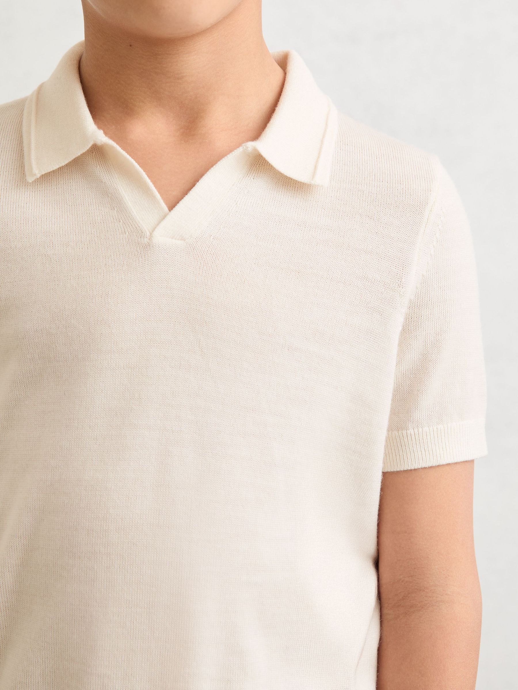 Merino Wool Open-Collar Polo Shirt in Snow White (G07037) | £32