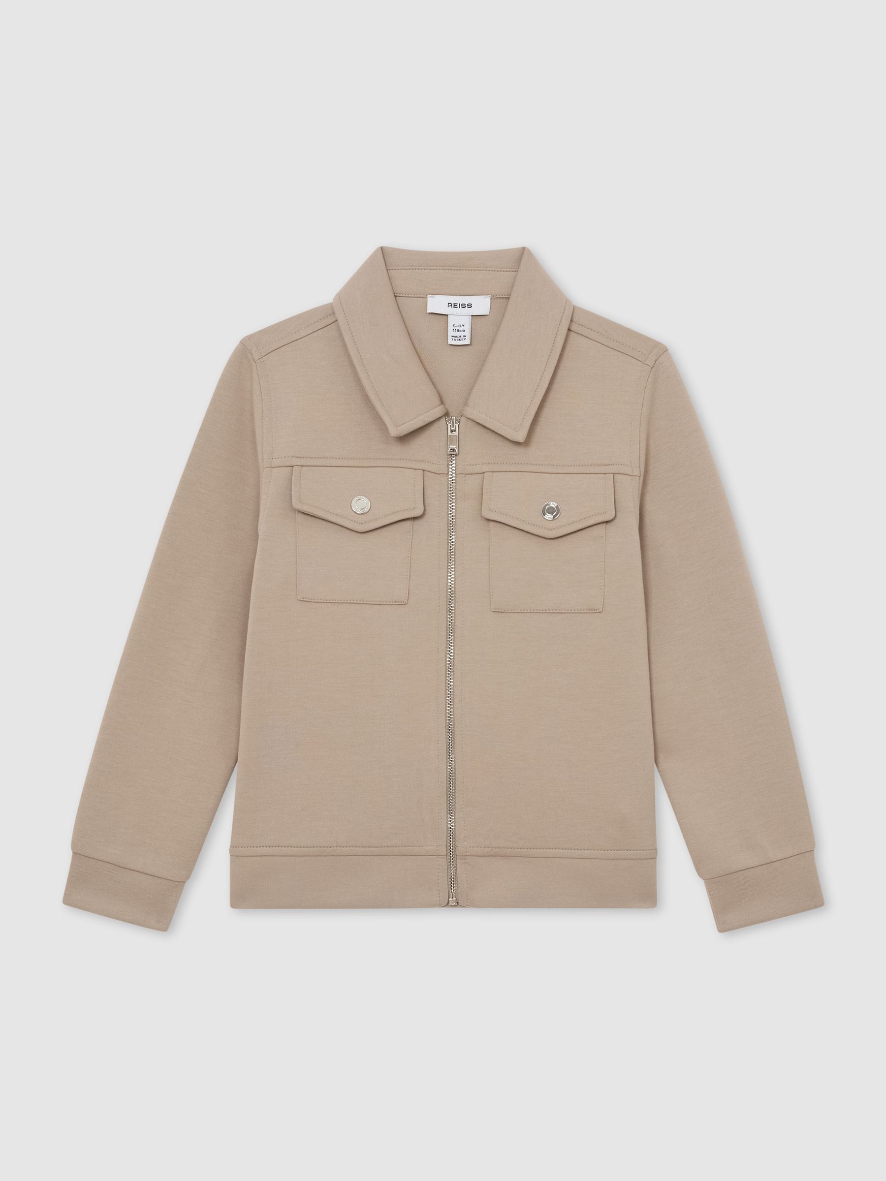 Premium Interlock Zip-Through Overshirt in Stone (G07067) | £50