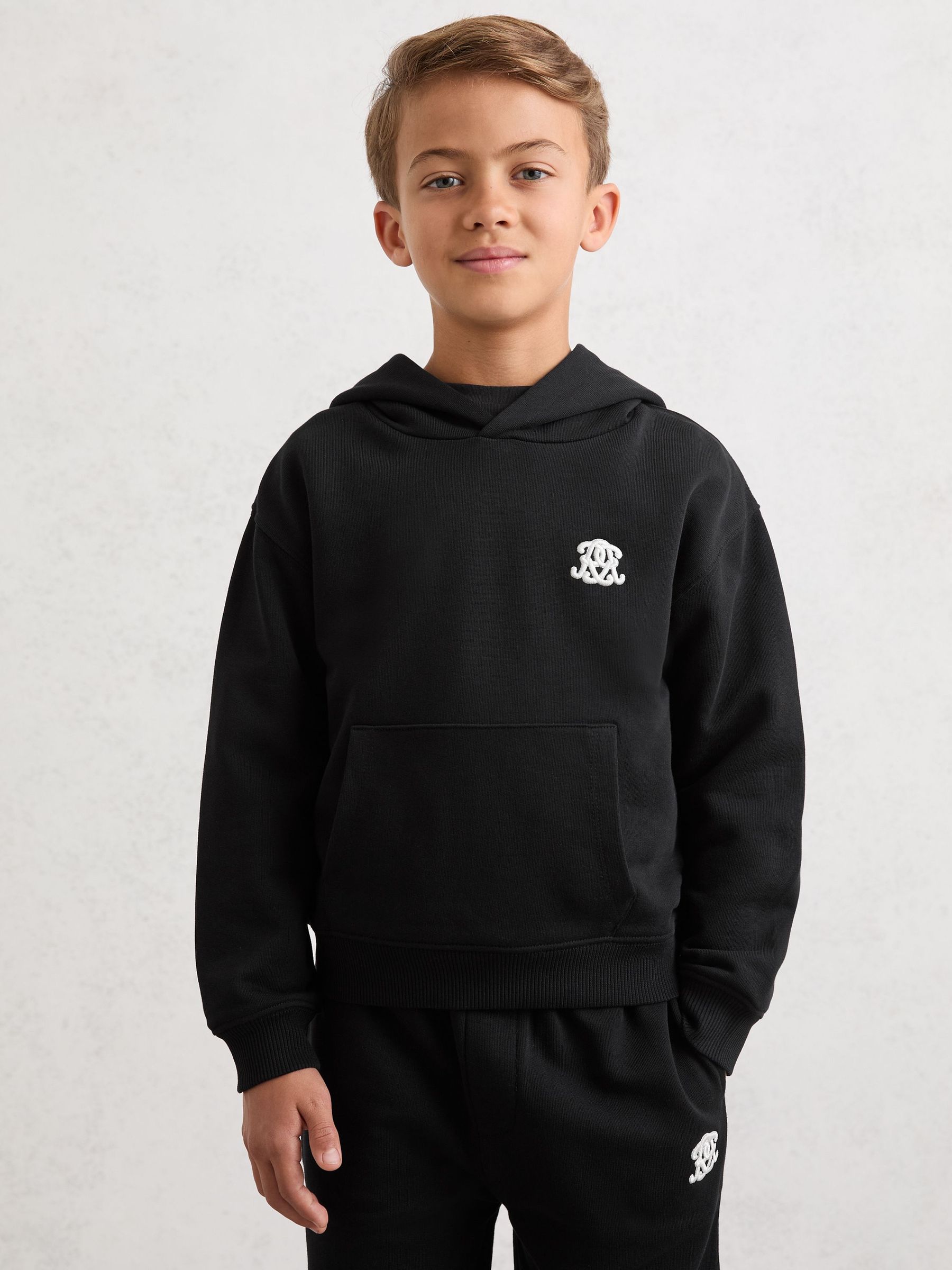 9-13 yrs Monogram Hoodie and Joggers Set in Black (G07084) | £78