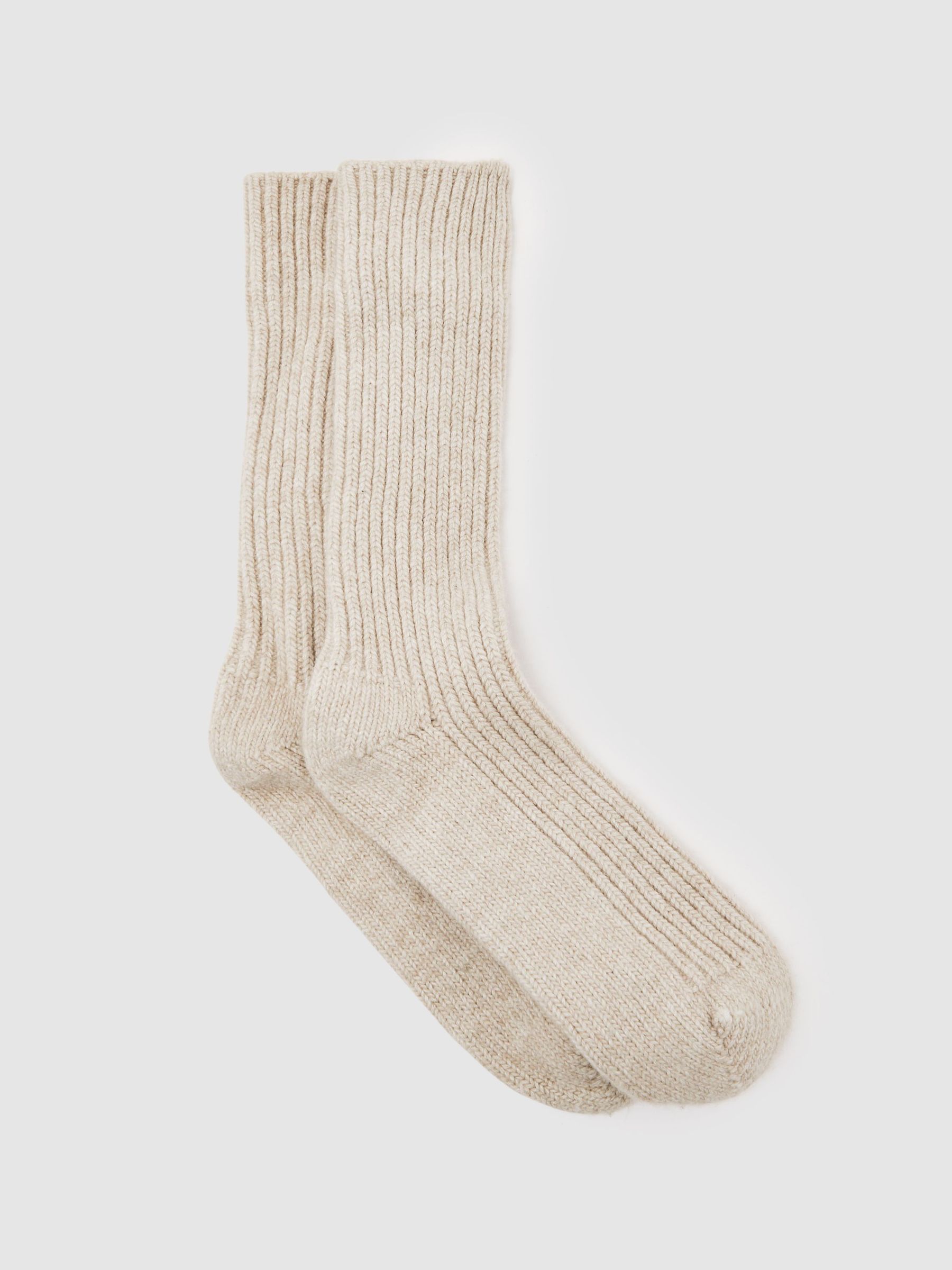 Rib-Knit Socks with Wool and Cashmere in Oatmeal (G07176) | £18