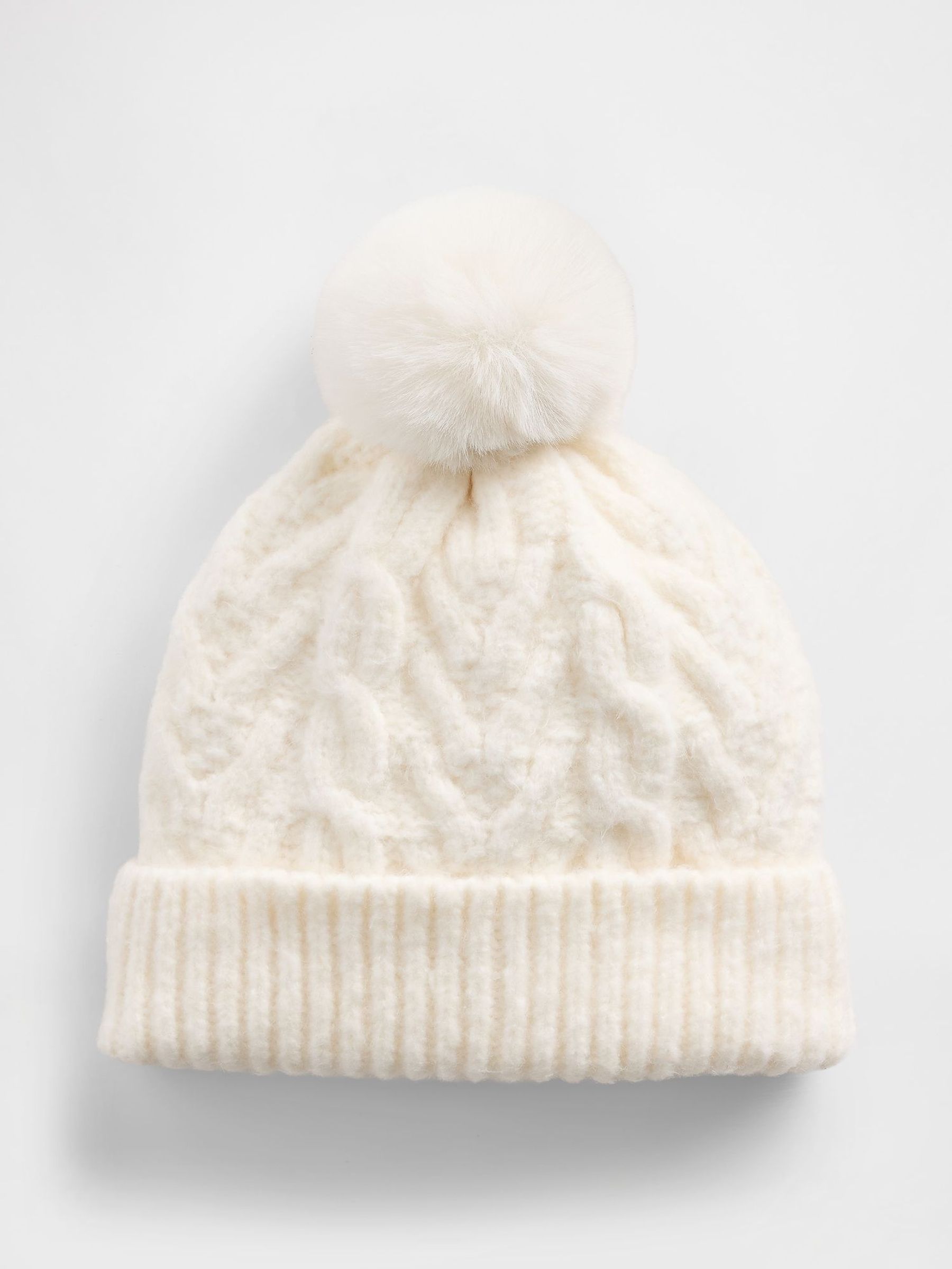 White Cable-Knit Pom Beanie (G07245) | £12