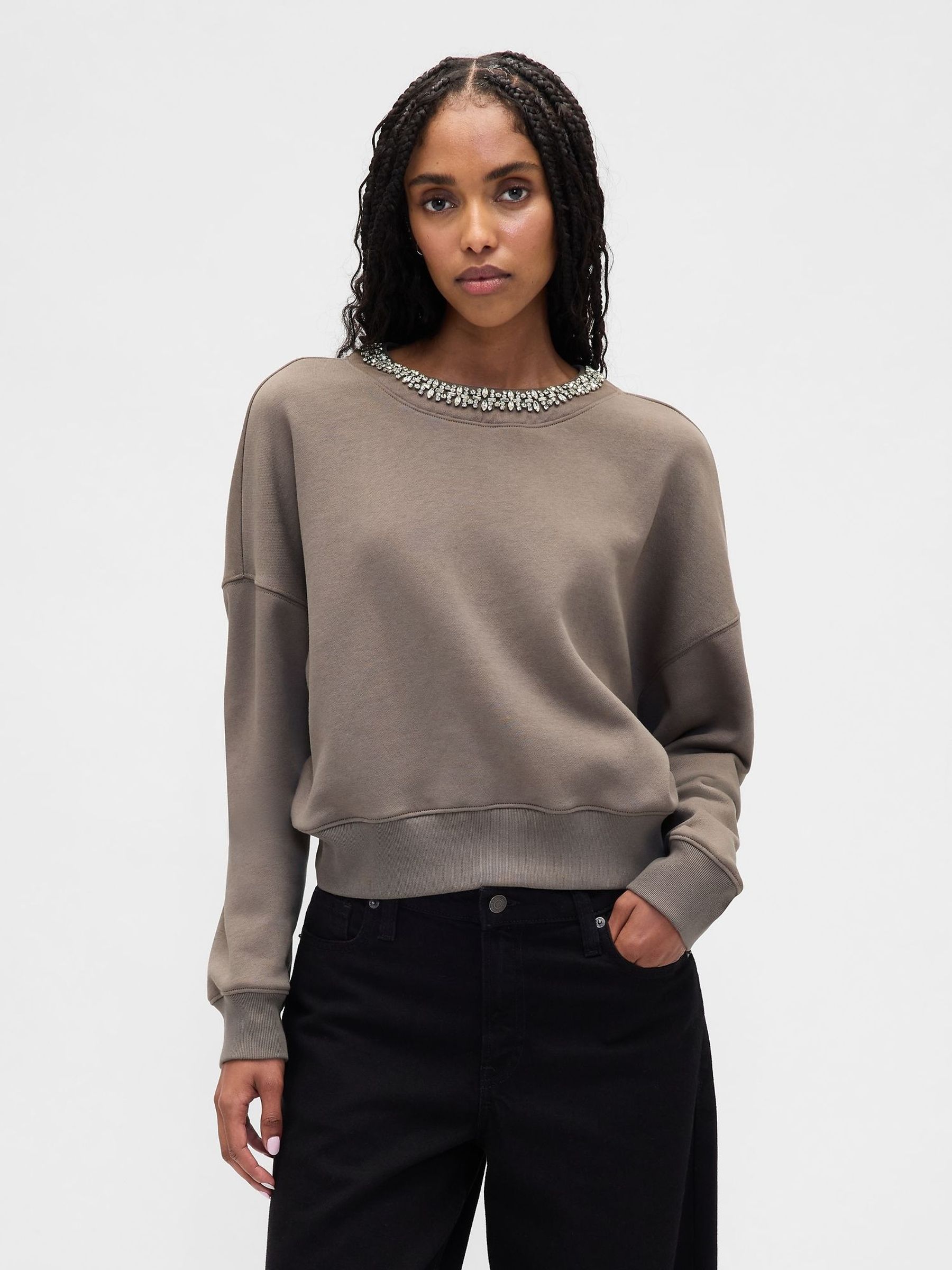 Brown VintageSoft Jewel-Neck Crop Sweatshirt (G07246) | £85