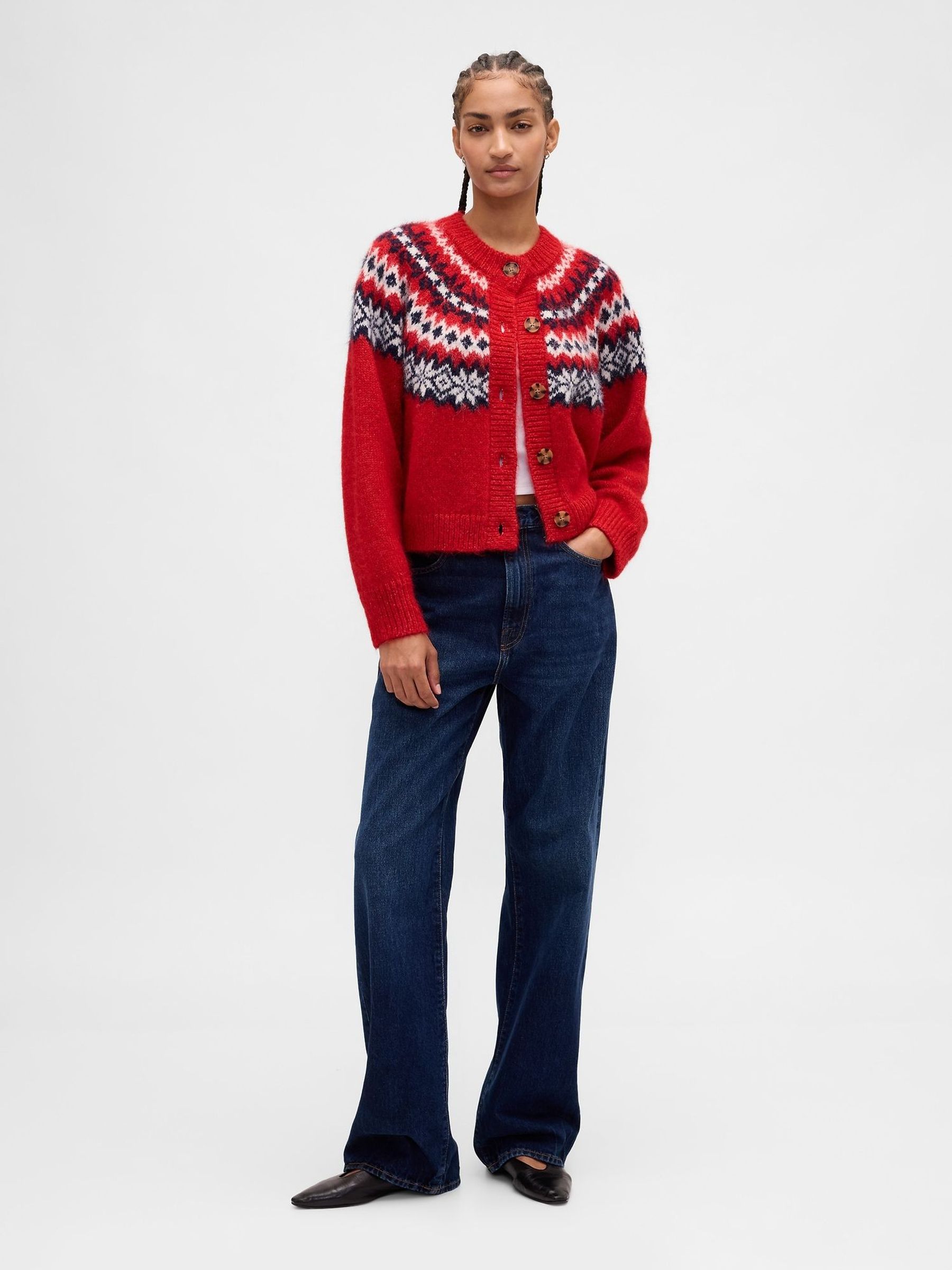 Red Fuzzy Fairisle Pattern Cardigan (G07265) | £65