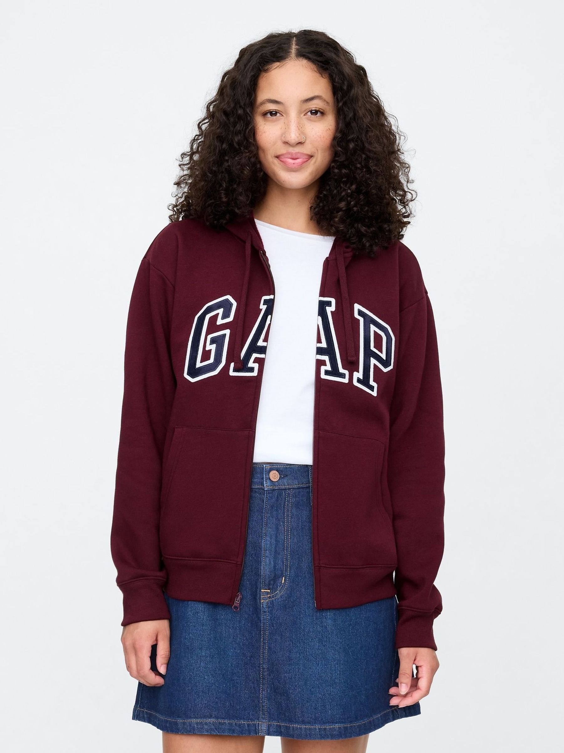Burgundy Red Relaxed Logo Zip Hoodie (G07283) | £35
