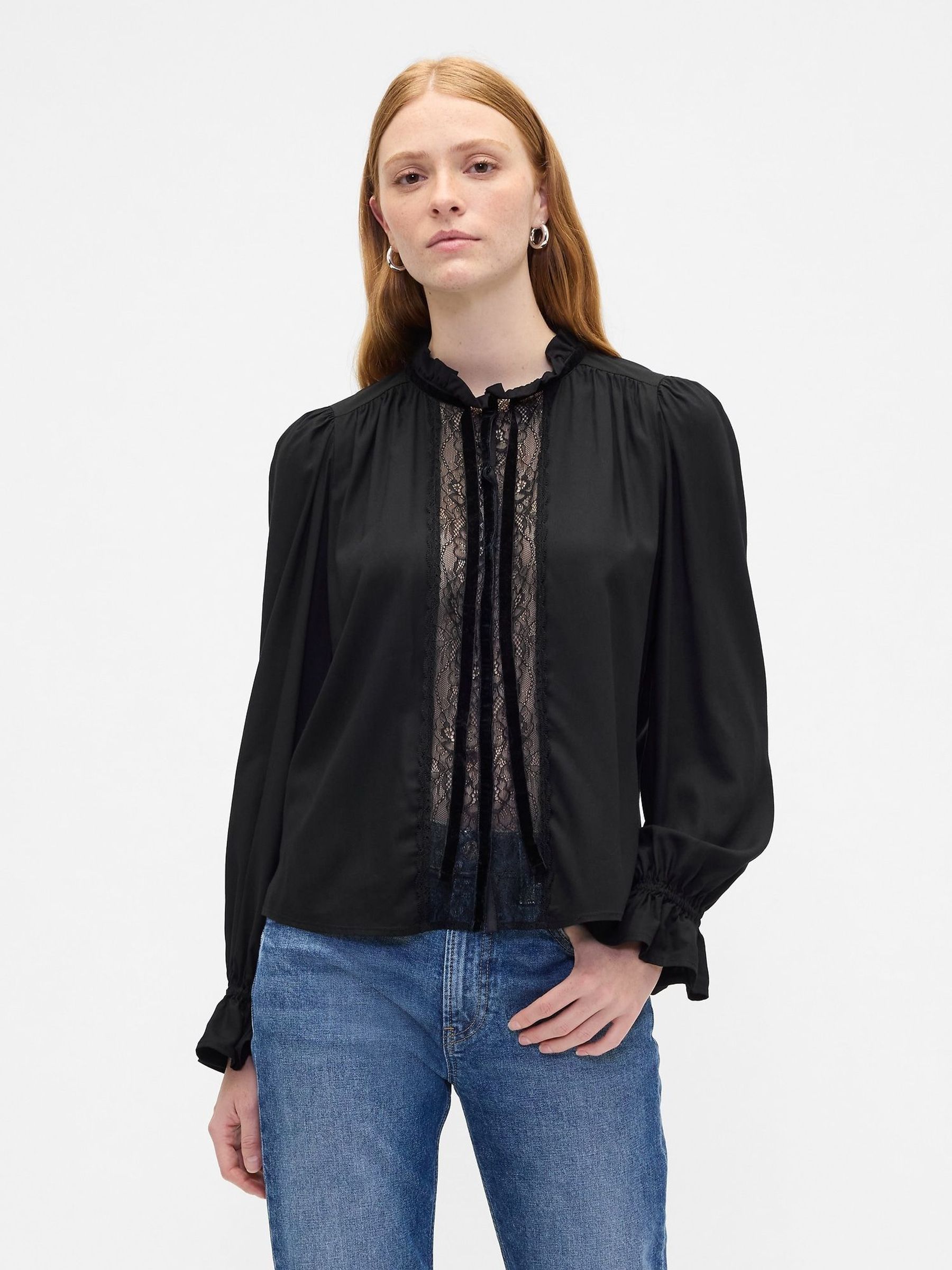 Black Relaxed Ruffle Top (G07305) | £40