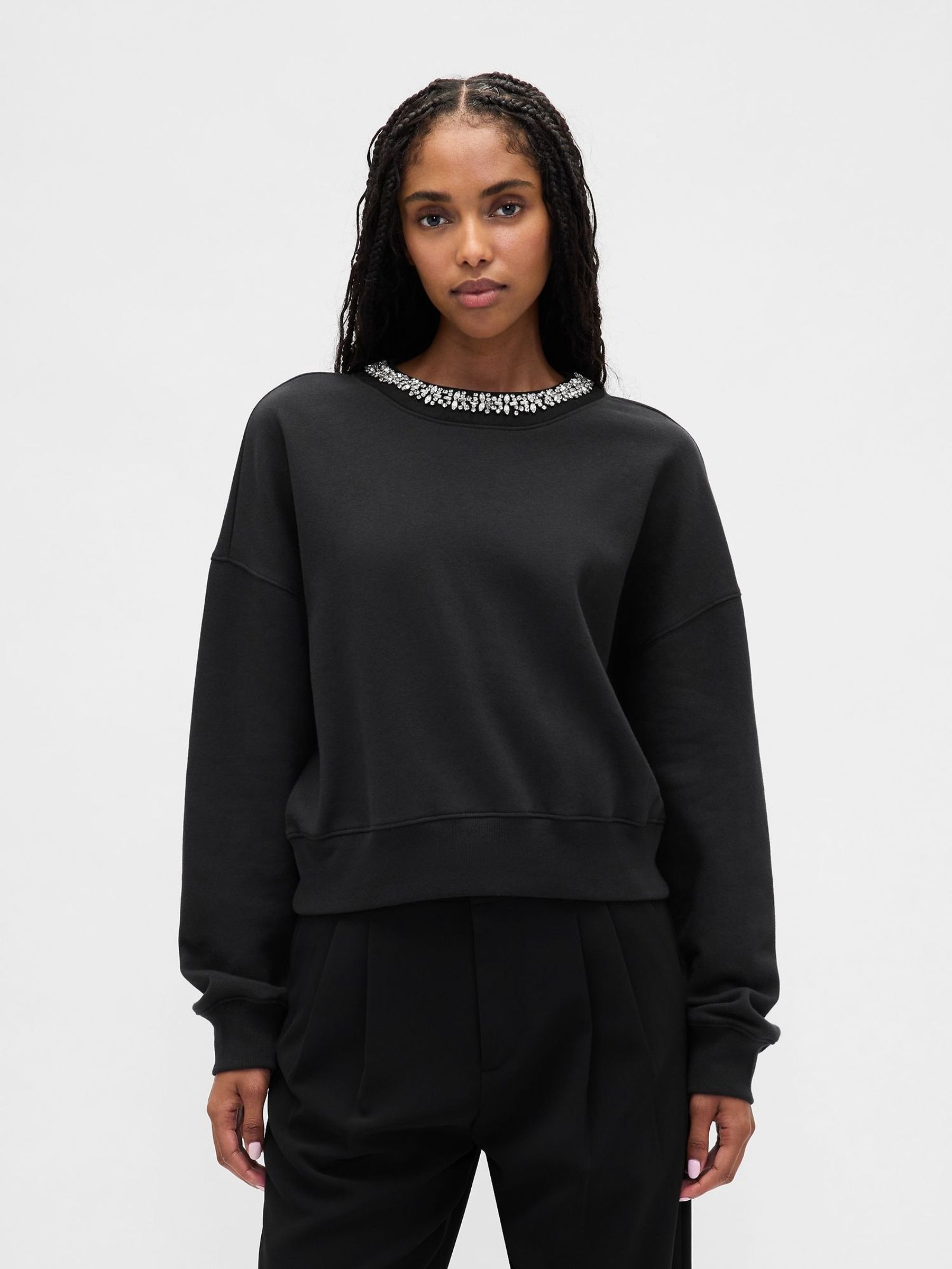 Black VintageSoft Jewel-Neck Crop Sweatshirt (G07307) | £85