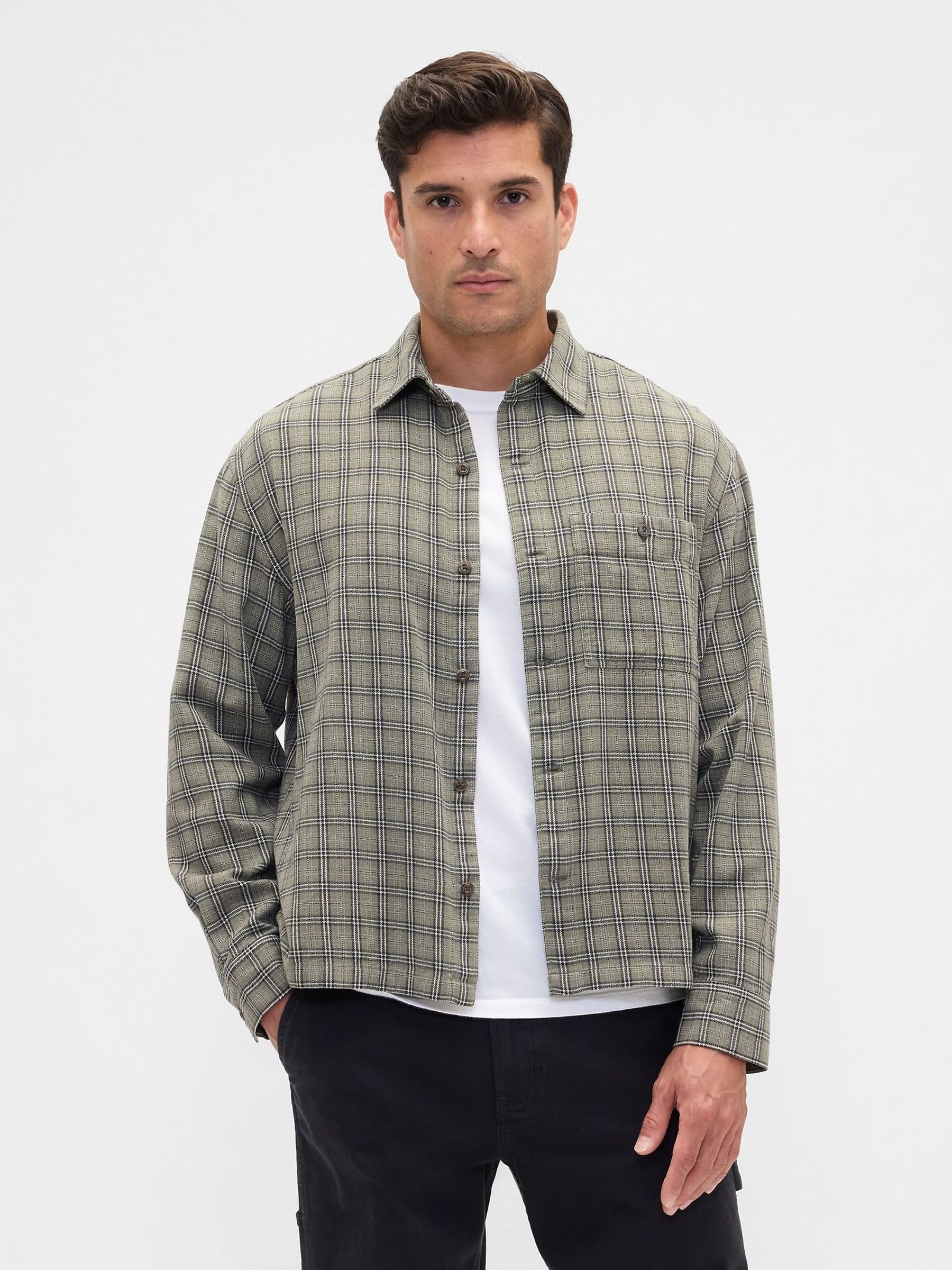 Green Flannel Shirt in Boxy Fit (G07331) | £45