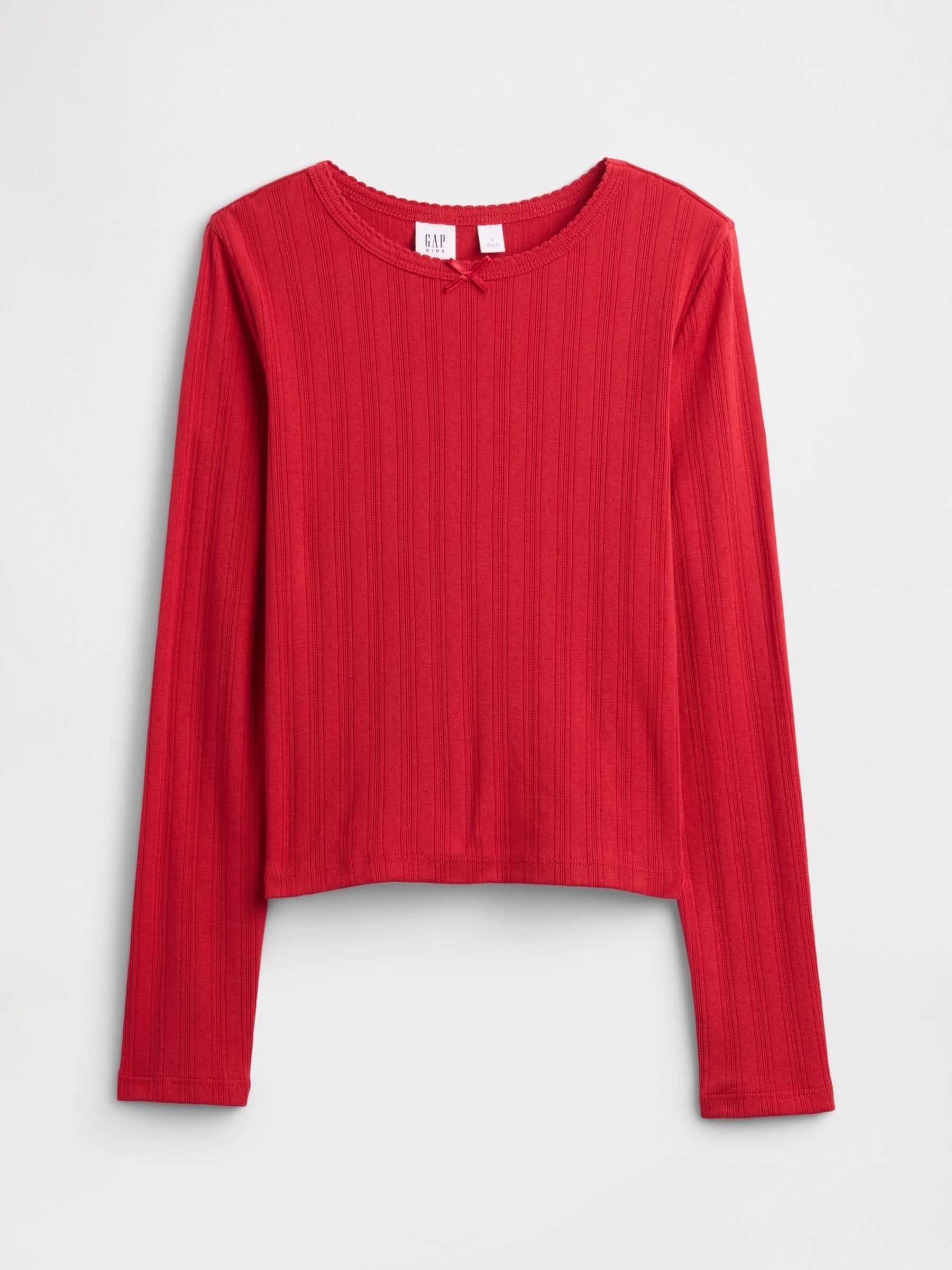 Red Ribbed Pointelle T-Shirt (4-13yrs) (G07332) | £10