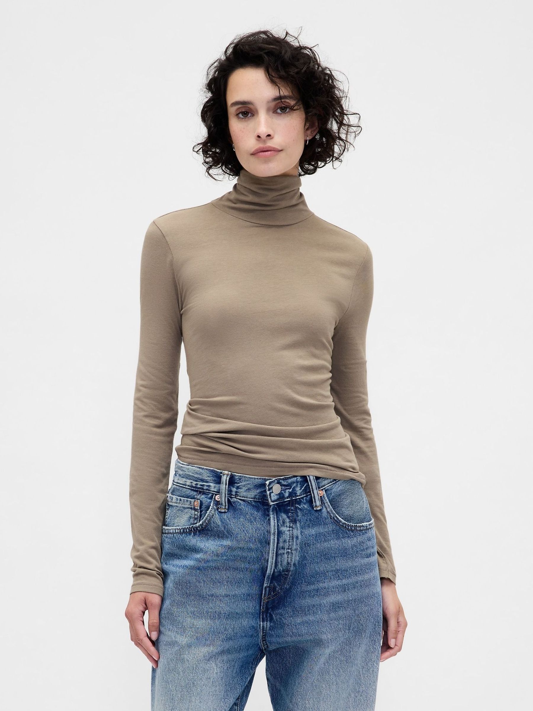 Beige Featherweight Turtle Neck T-Shirt (G07354) | £18