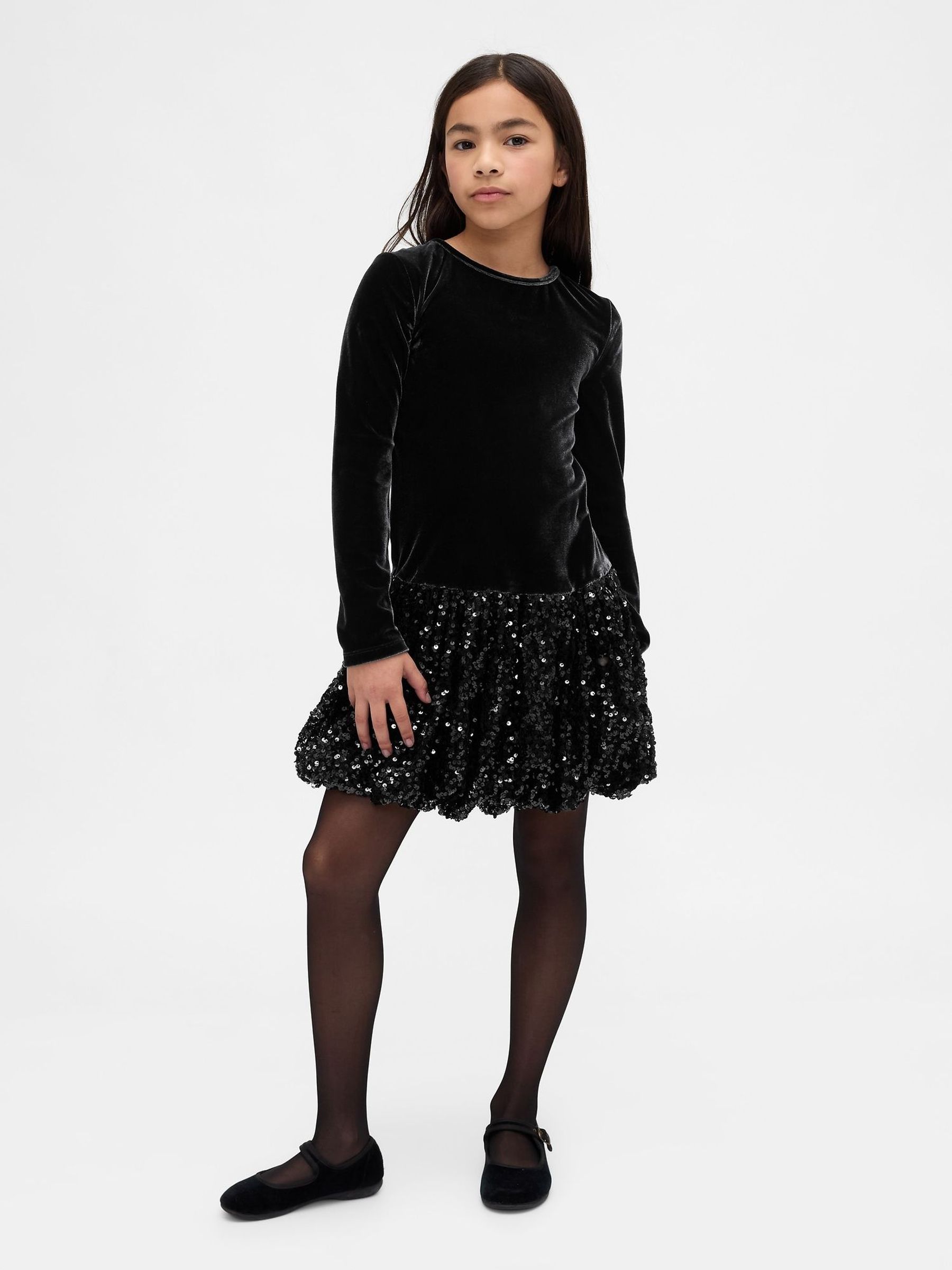 Black Sequin Bubble Dress (4-13yrs) (G07362) | £45