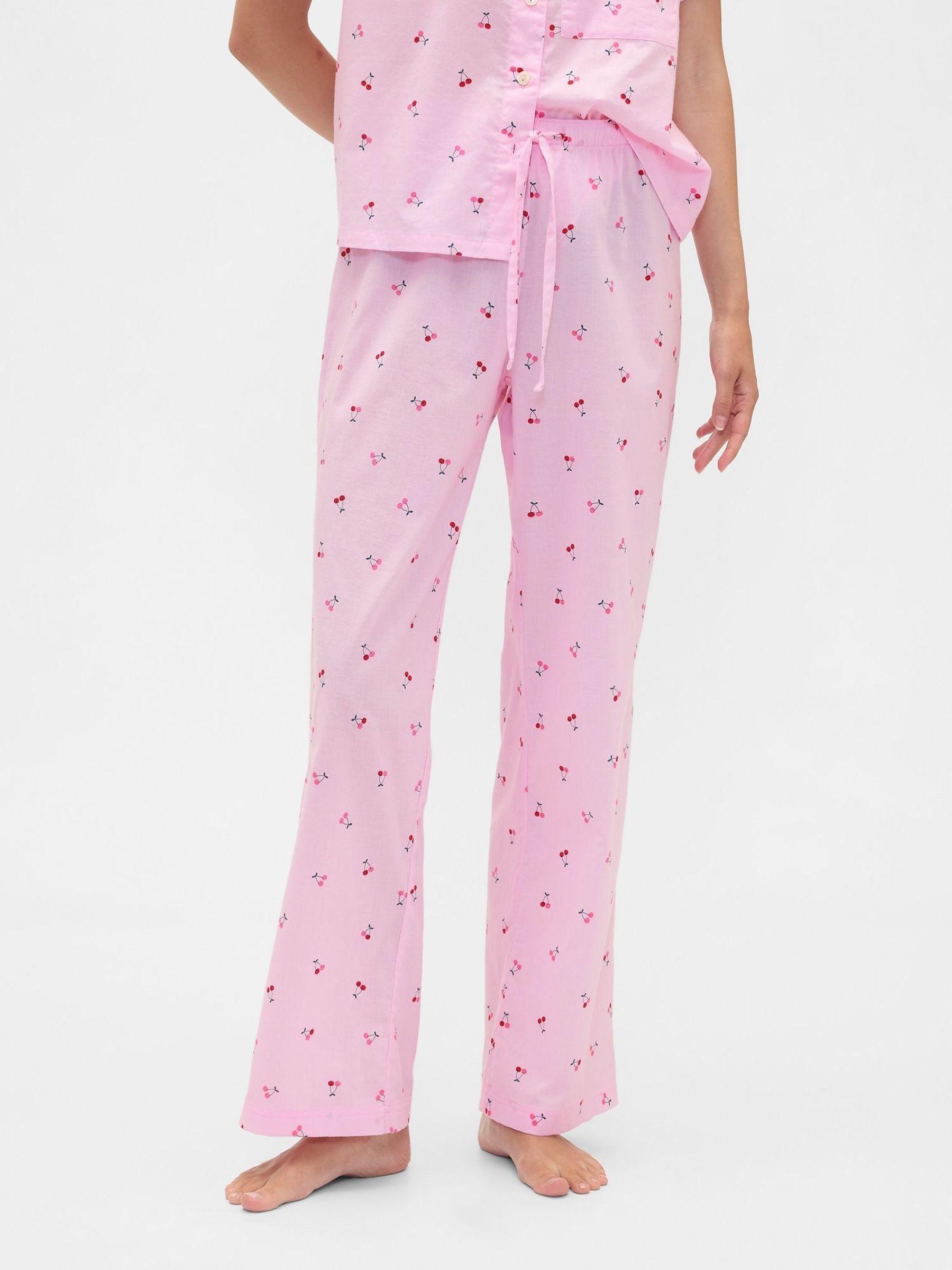 Pink Cherry Print Poplin Pyjama Bottoms (G07363) | £25
