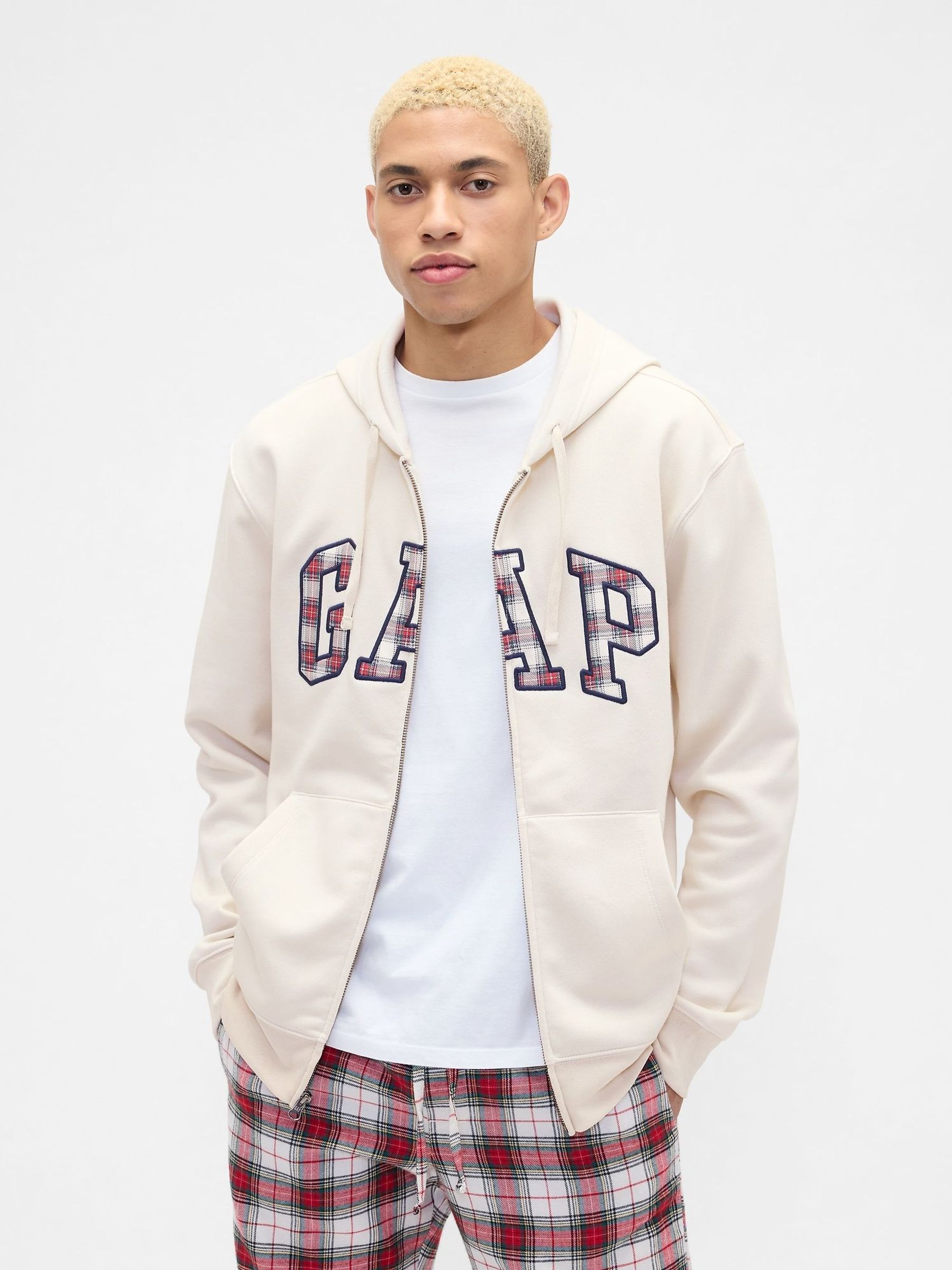 Cream Relaxed Logo Zip Hoodie (G07382) | £40