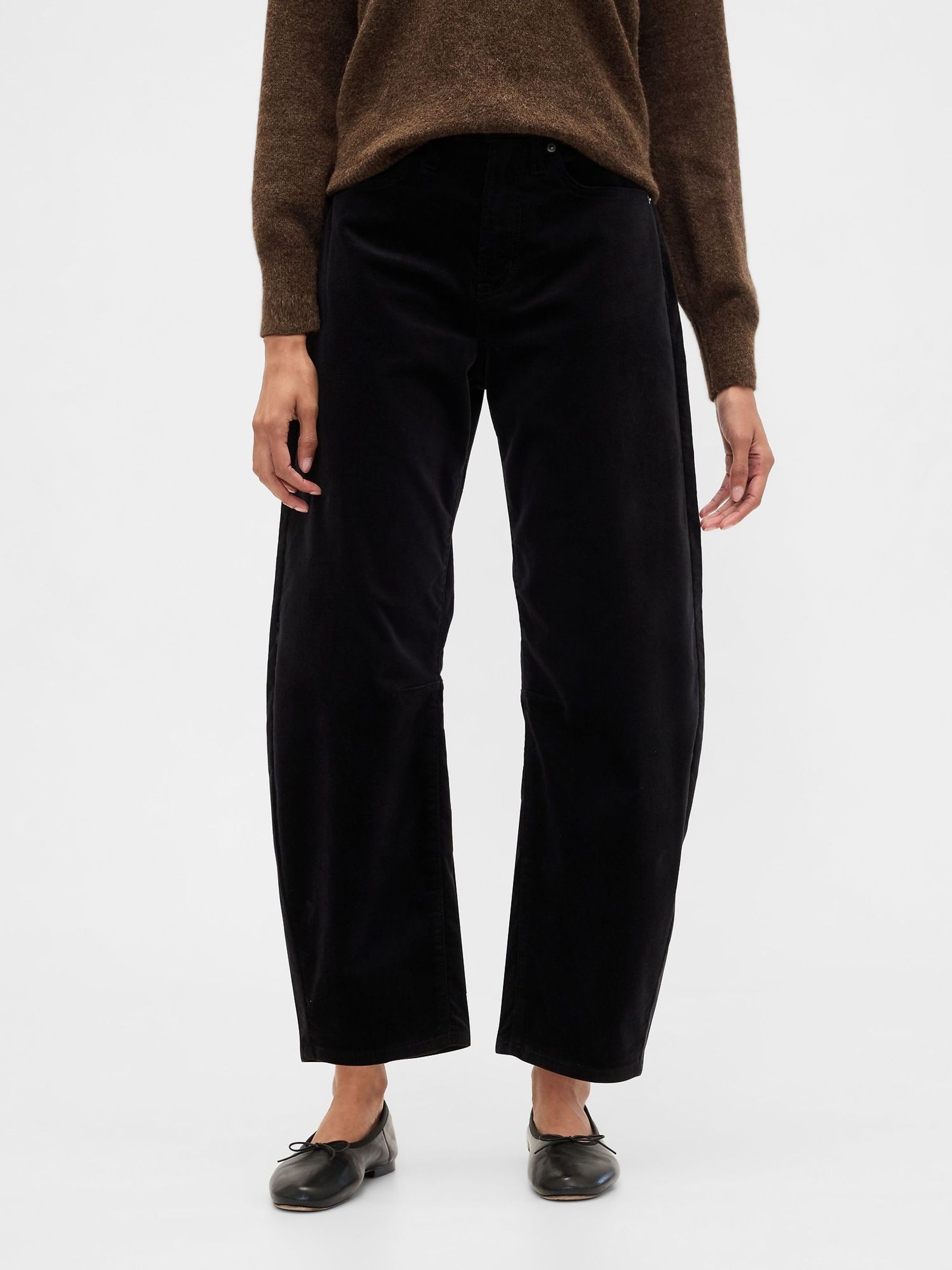 Black High Waisted Barrel Velvet Trousers (G07385) | £50