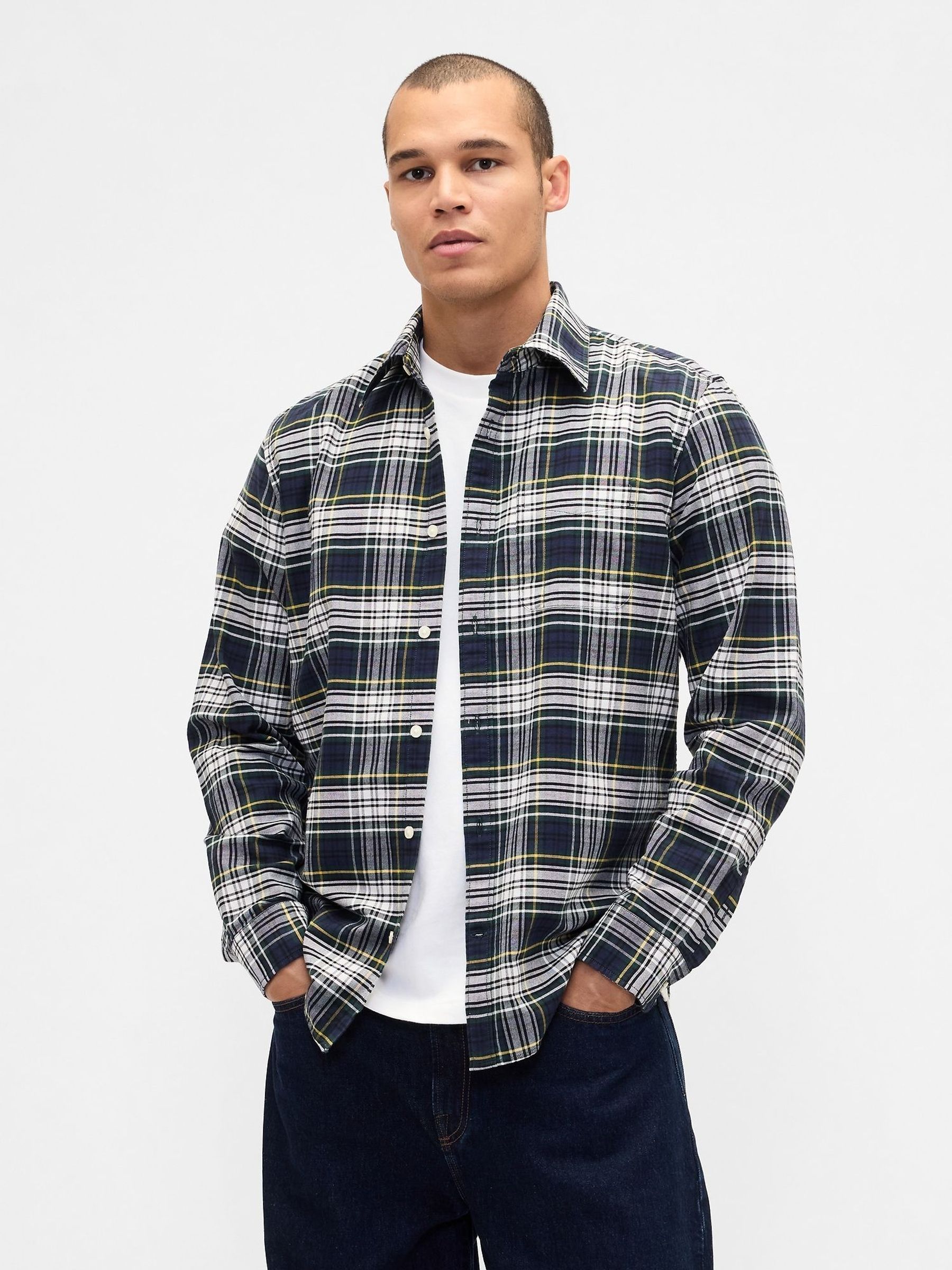Navy Blue Check Oxford Shirt (G07389) | £40
