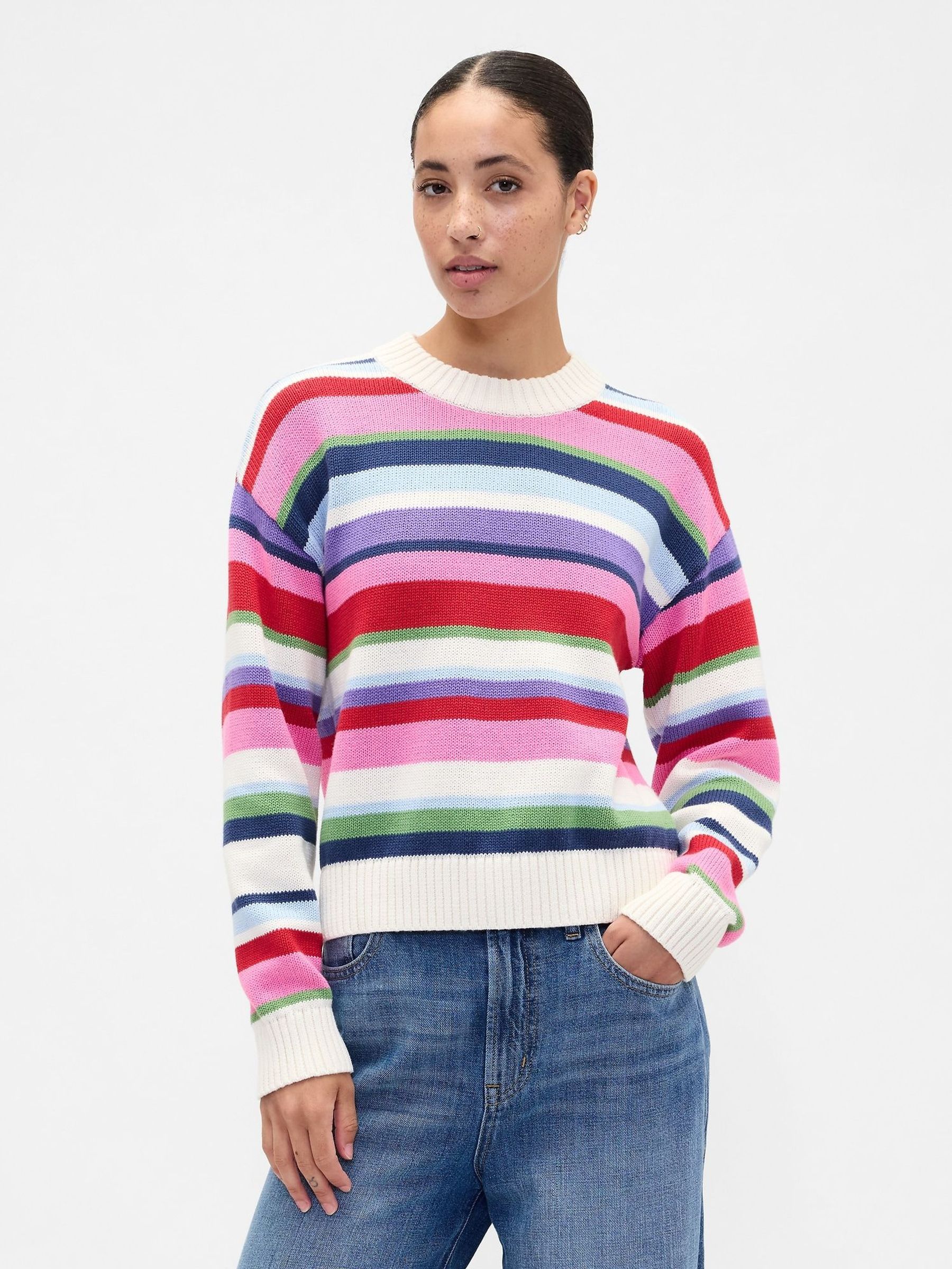Multi Relaxed Stripe Cropped Jumper (G07391) | £35