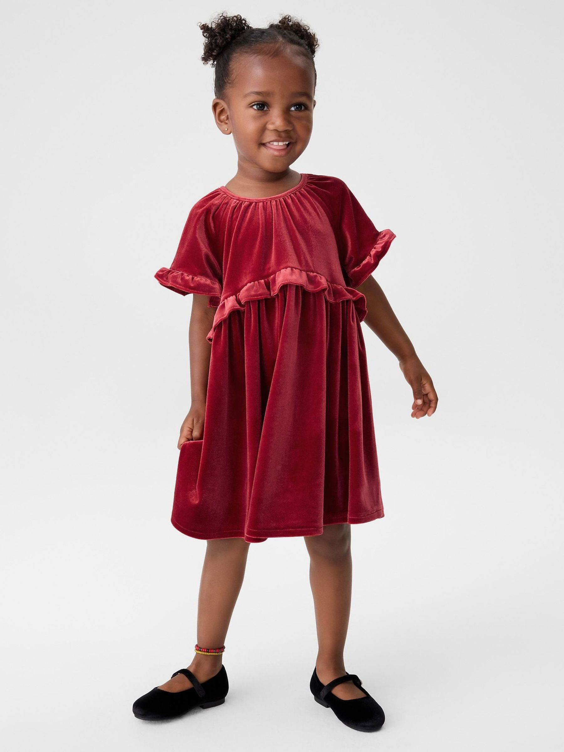 Red Velour Ruffle Dress (6mths-5yrs) (G07392) | £20