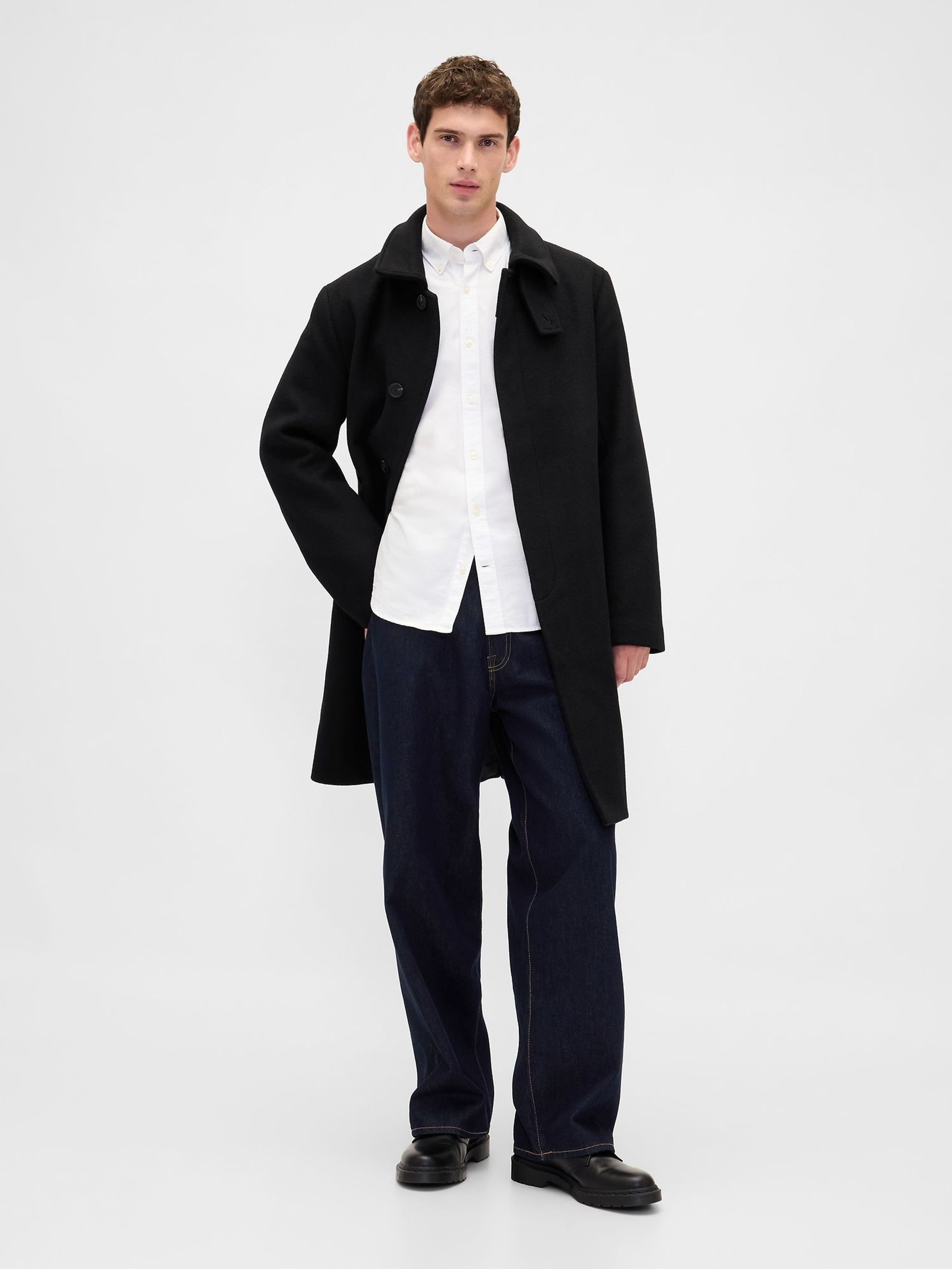 Black Wool Blend Car Coat (G07402) | £175