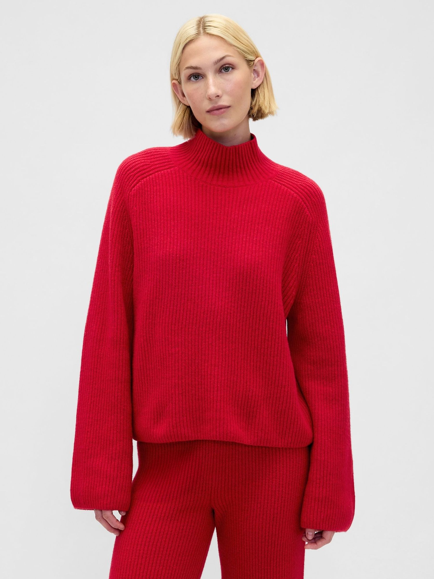 Red CashSoft Shaker-Stitch Turtle Neck Jumper (G07429) | £45