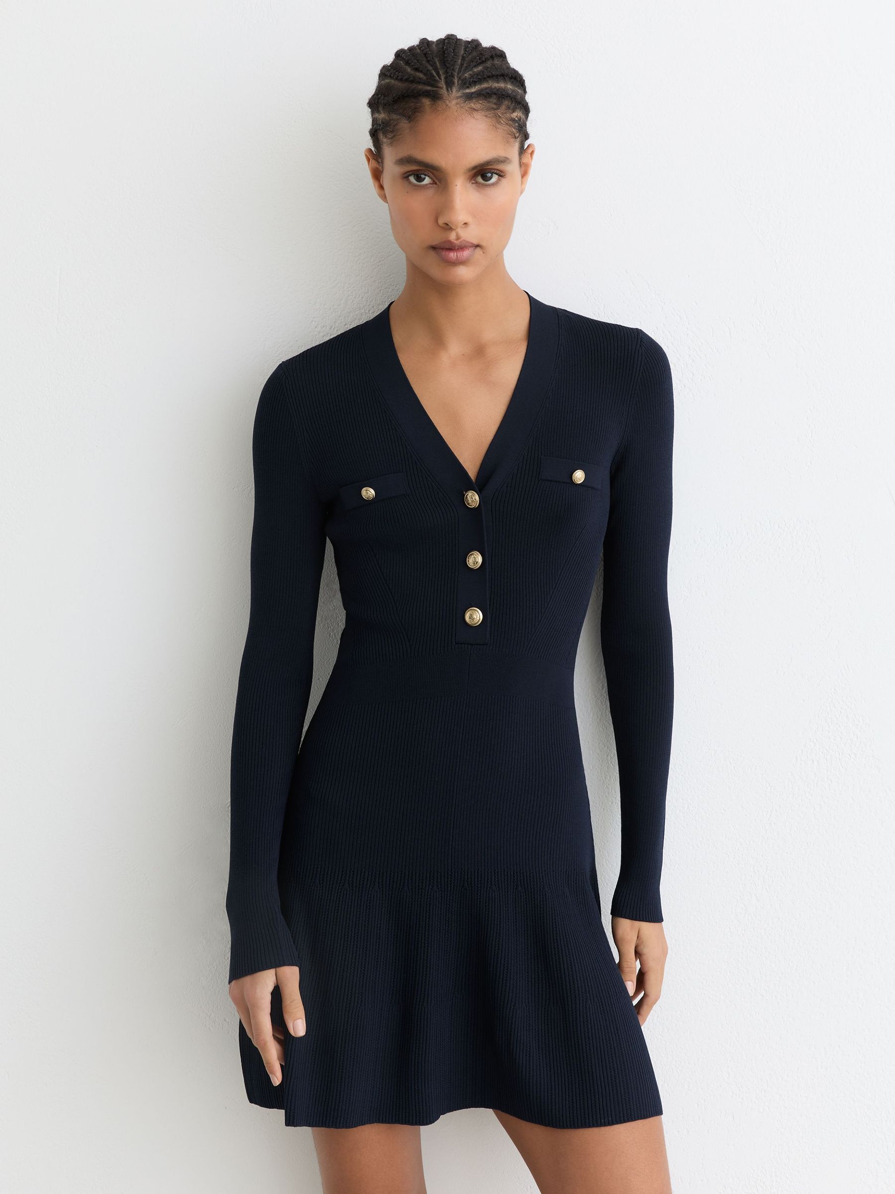 Knitted Mini Dress in Navy (G09144) | £158