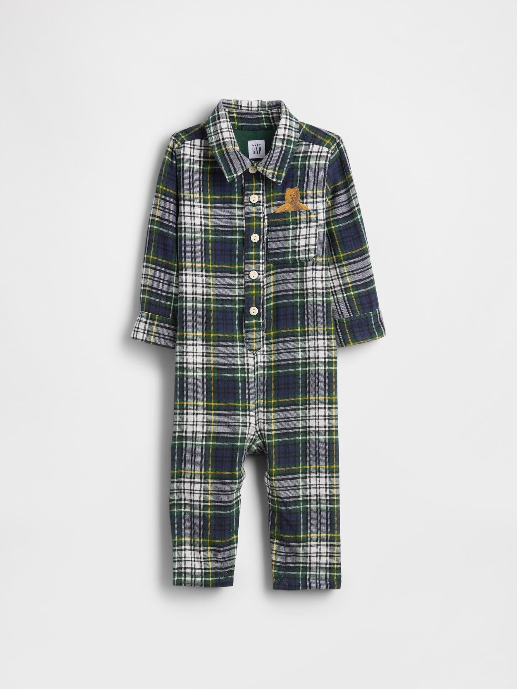 Navy Blue Flannel Bear Pocket One-Piece Sleepsuit (G09956) | £30