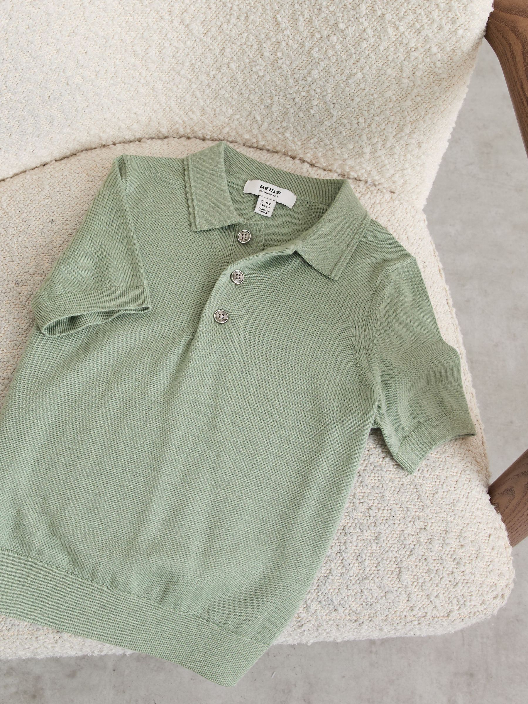 Merino Wool Short-Sleeve Polo Shirt in Light Sage Green (G10527) | £30