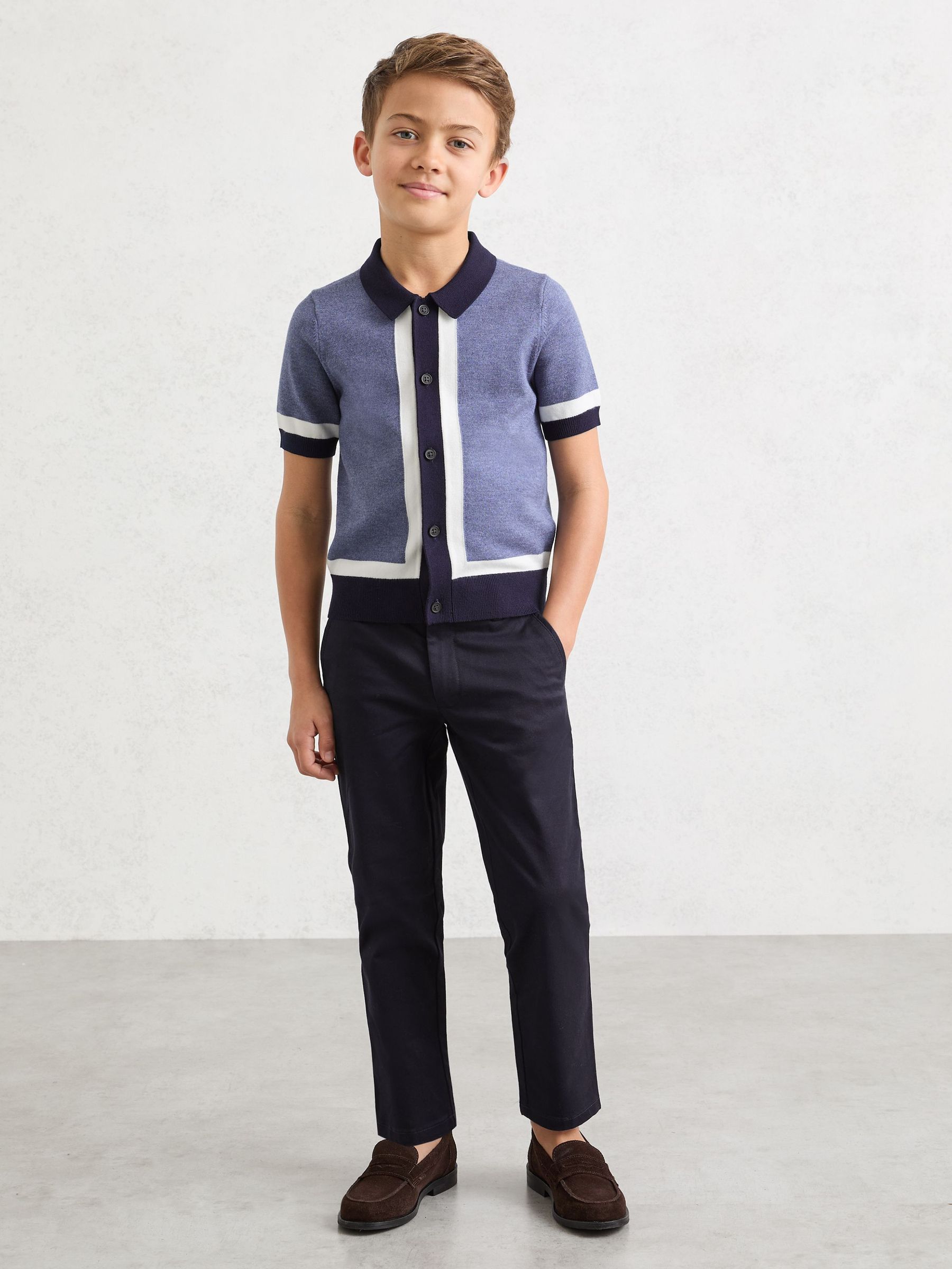 9-13 yrs Colour-Block Button-Through Polo Shirt in Navy/Airforce Blue (G11418) | £44