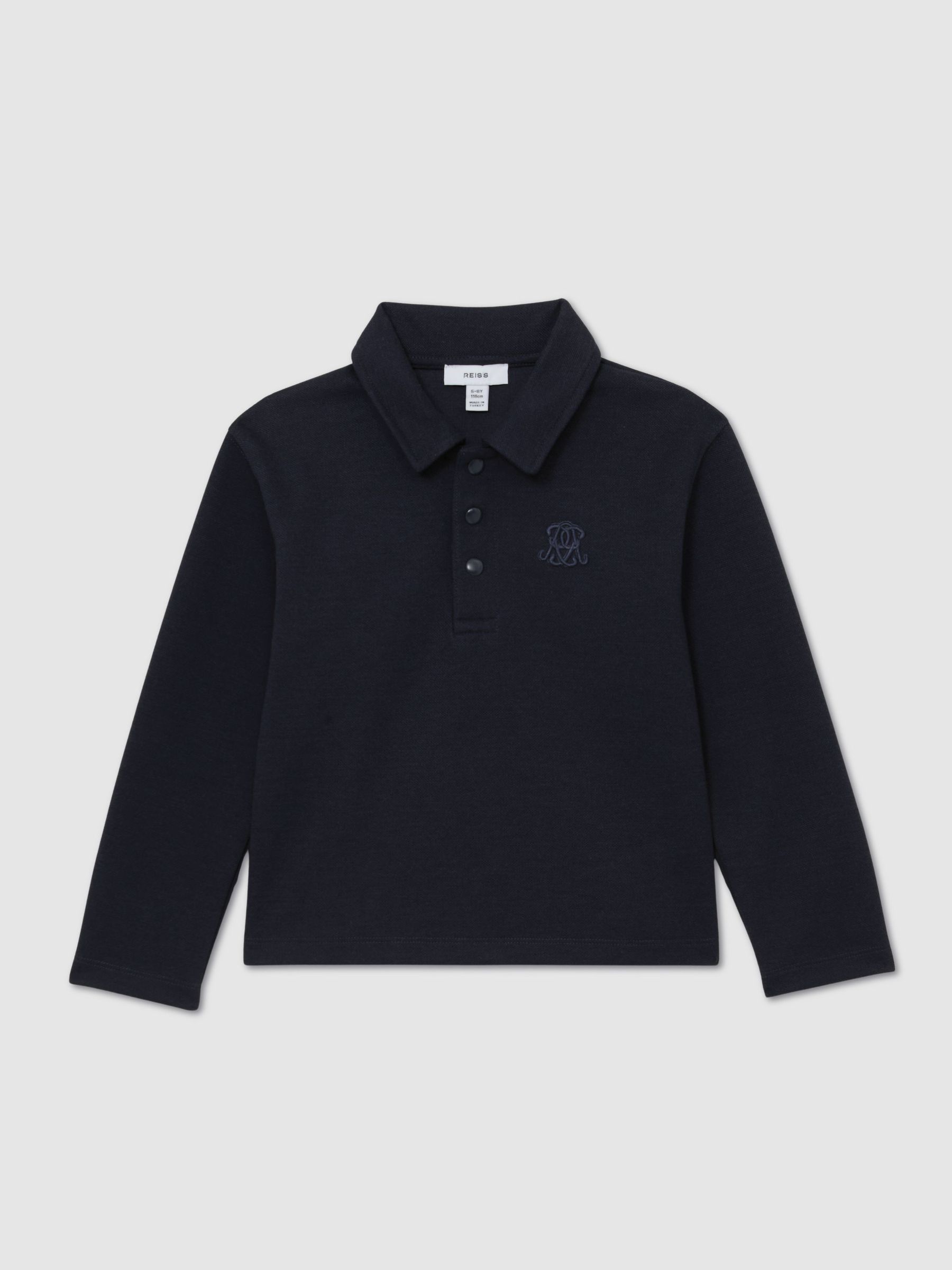 13-14 yrs Monogram Embroidered Polo Shirt in Navy Blue (G11421) | £40