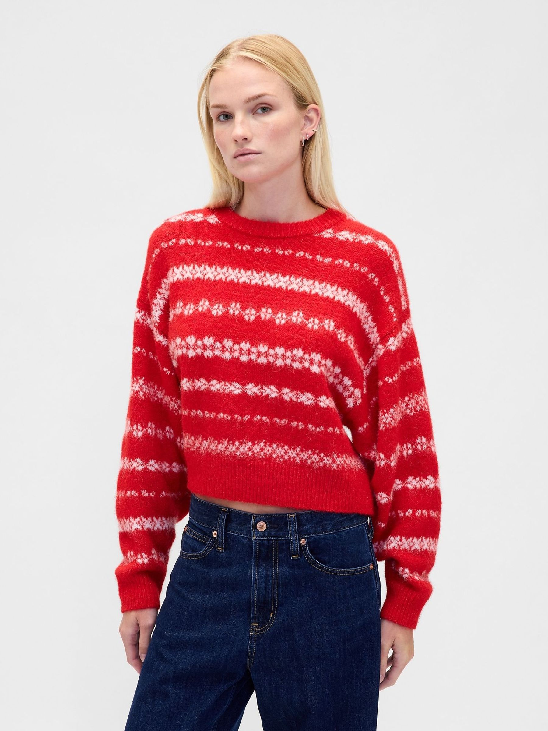 Red Oversized Fuzzy Crew Neck Jumper (G11574) | £45