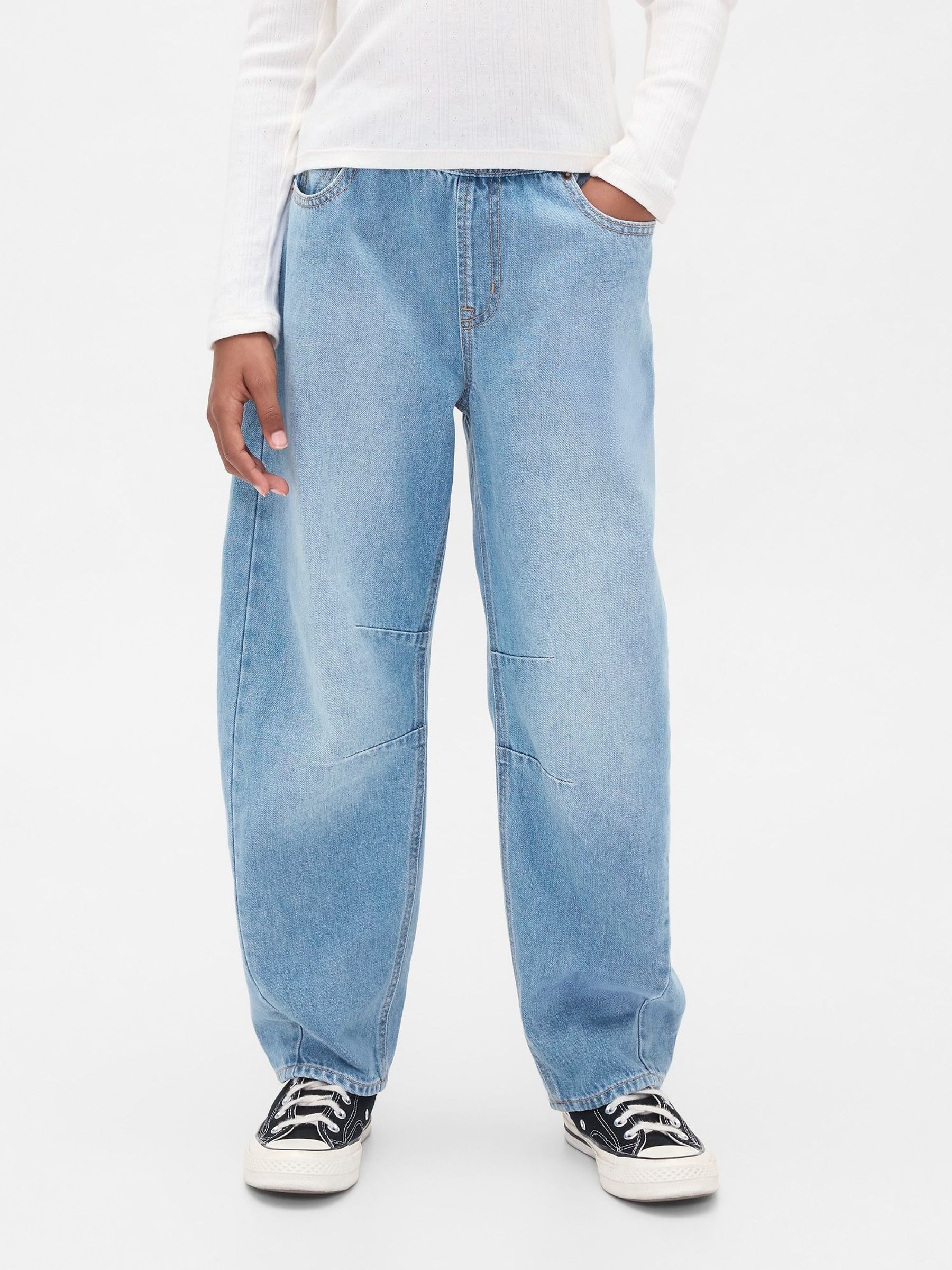 Blue High Waisted Easy Barrel Jeans (4-13yrs) (G11598) | £35