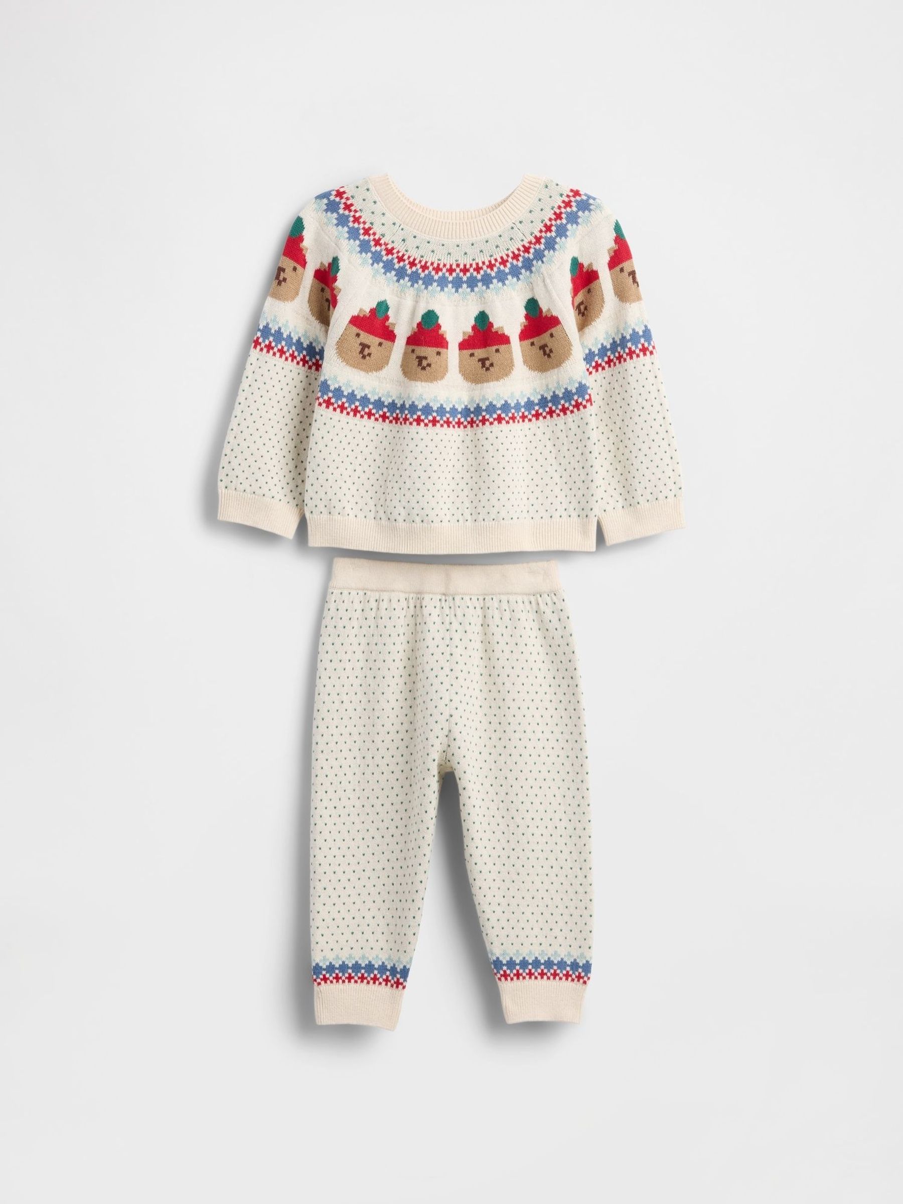 Cream Bear Fair Isle Pattern Jumper Outfit Set (G11733) | £40