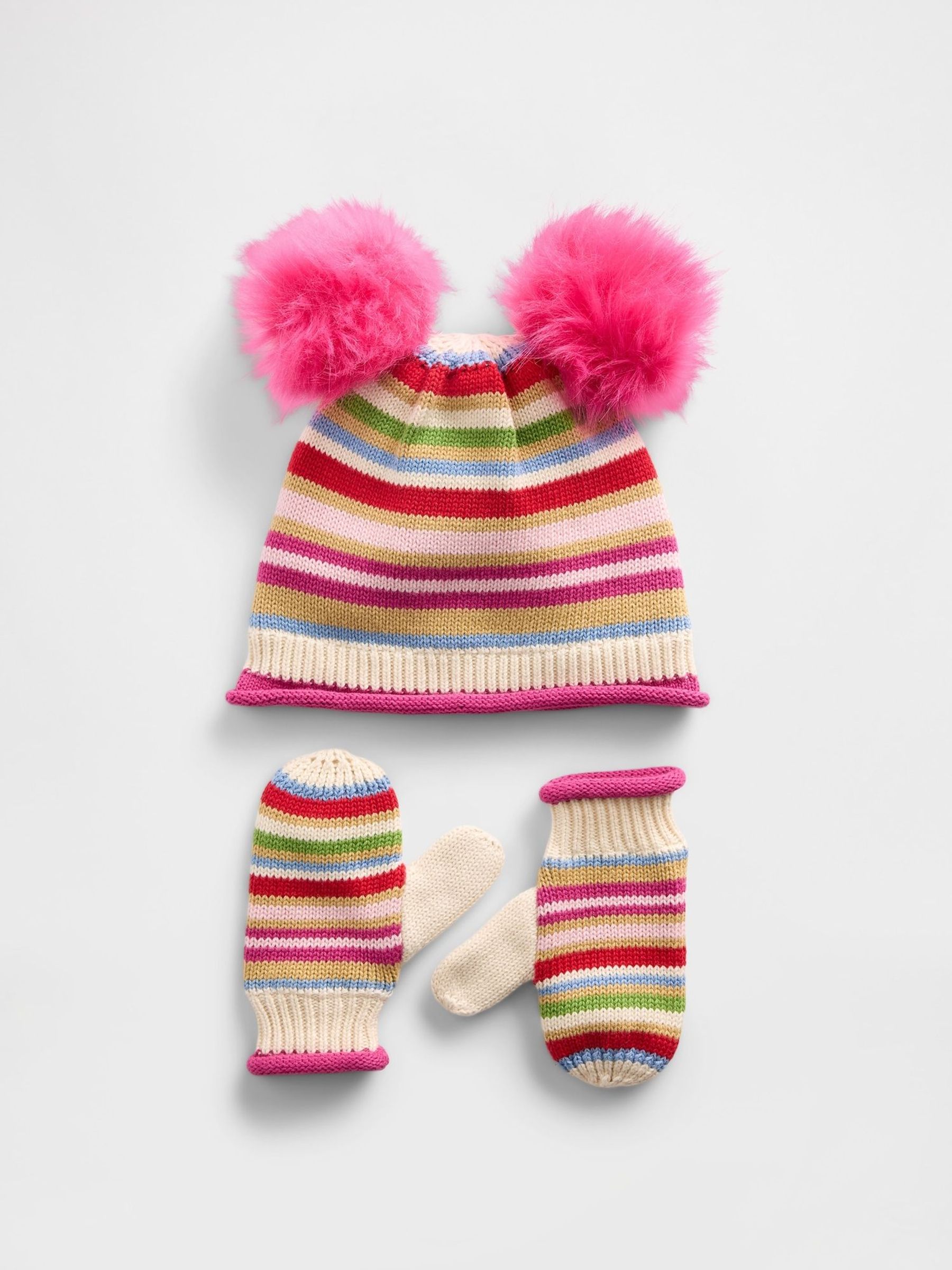Cream Pom Beanie and Mittens Set (G12371) | £30