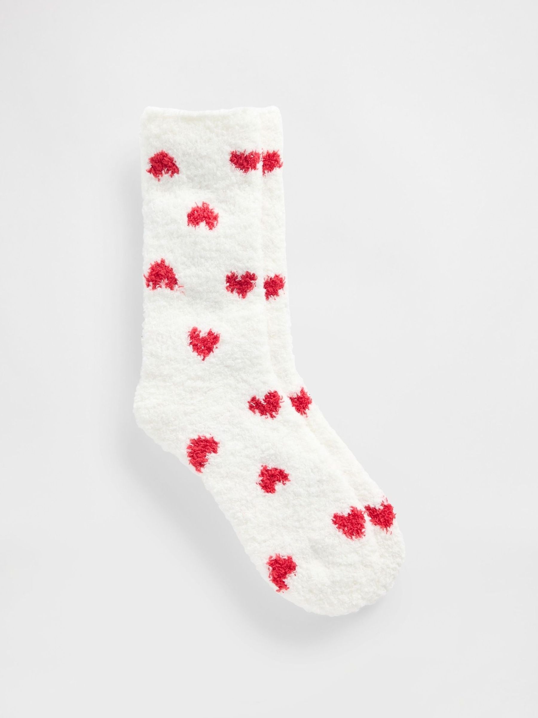Cosy White Heart Adult Fluffy Socks (G13440) | £7