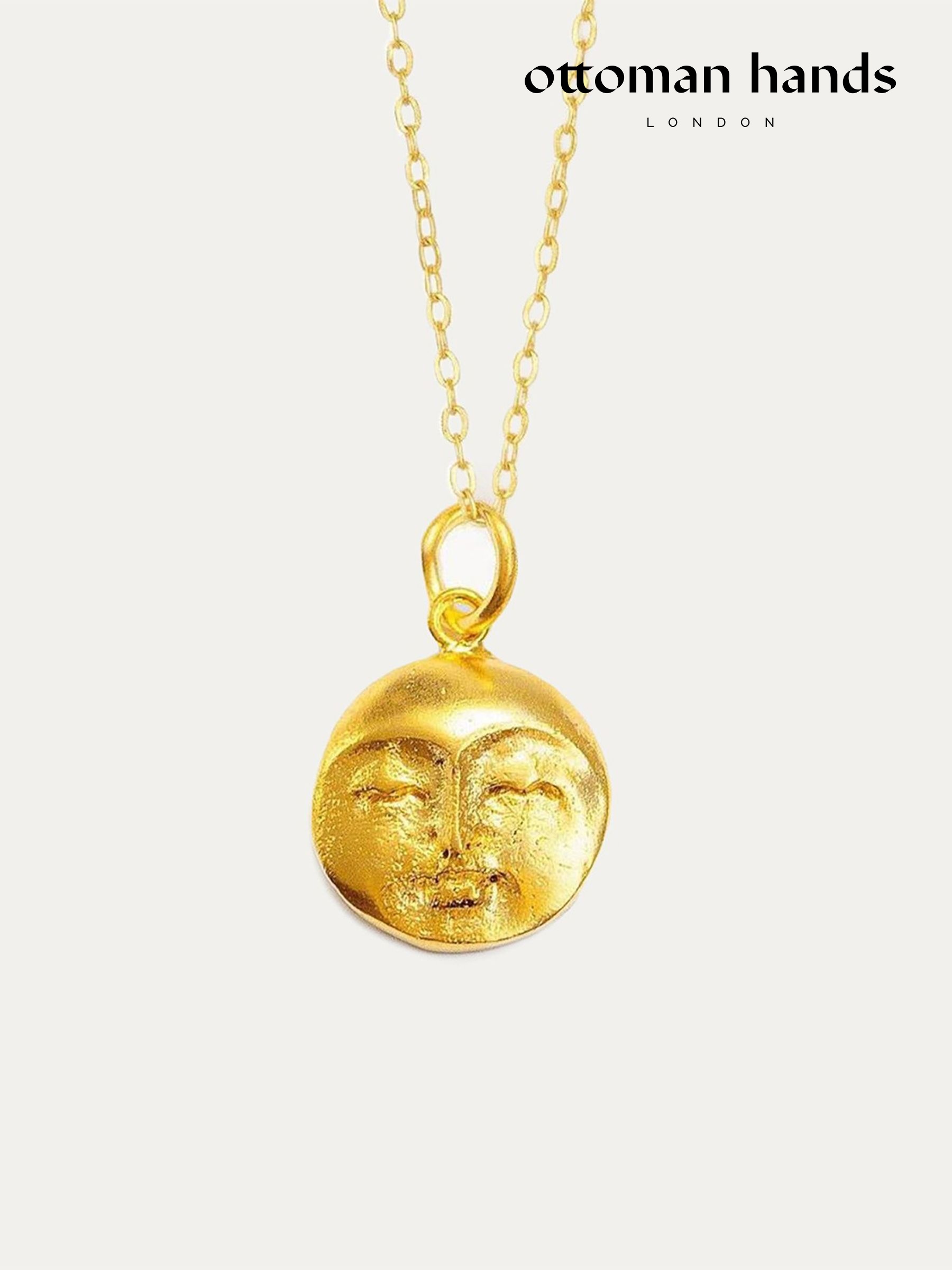 Ottoman Hands Gold Tone Moon Face Pendant Necklace (G13503) | £49