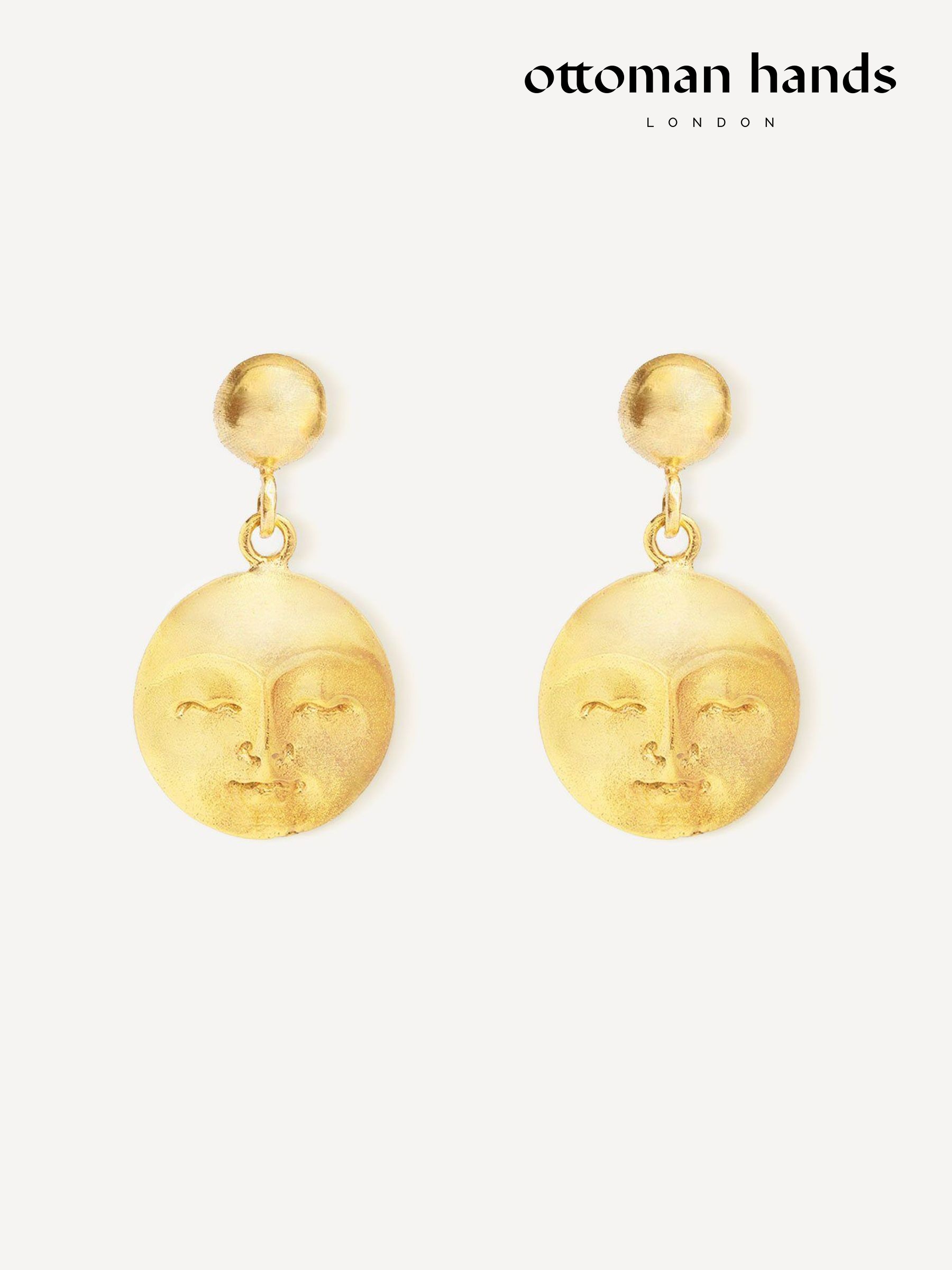 Ottoman Hand Gold Tone Moon Face Drop Earrings (G13509) | £49