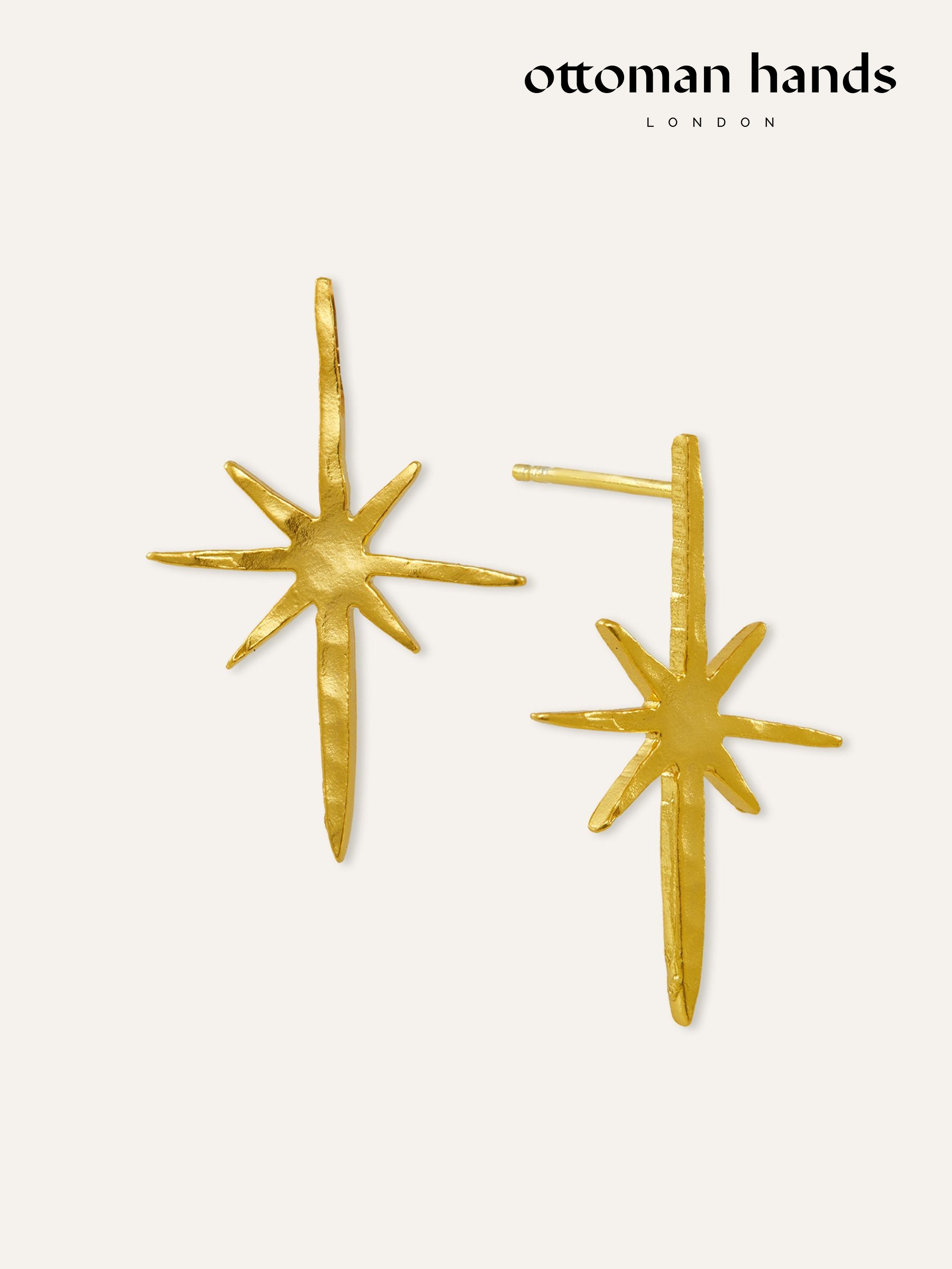 Ottoman Hands Gold Tone Northern Star Stud Earrings (G13515) | £45