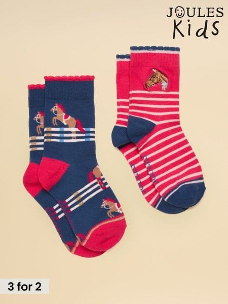 Pink & Navy Horse - 2 Pack Socks