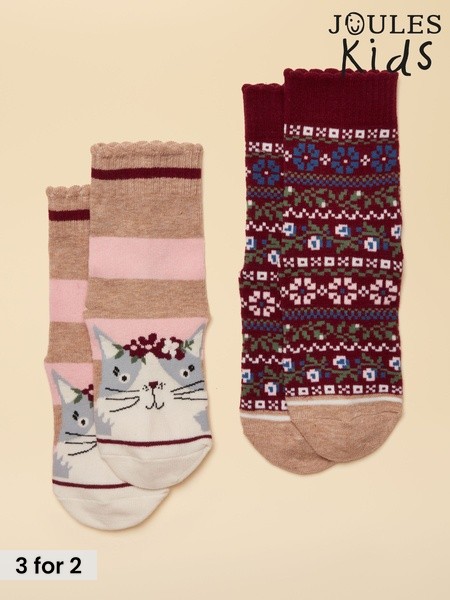 Pink & Berry Cat - 2 Pack Socks