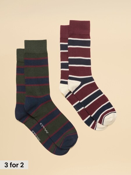Green & Red Stripe - Regular Socks 2 Pack (size 7-12)