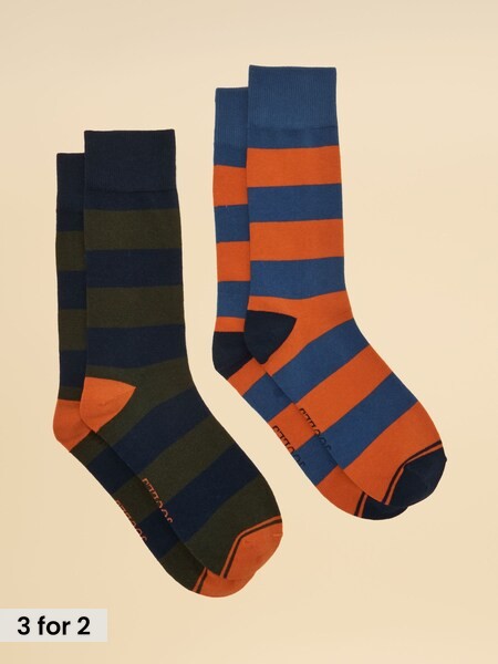 Blue Rugby Stripe - Regular Socks 2 Pack (size 7-12)