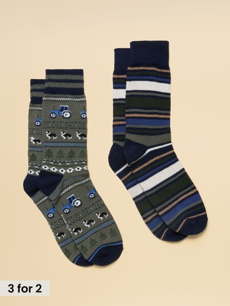 Khaki Fairisle - Regular Socks 2 Pack (size 7-12)