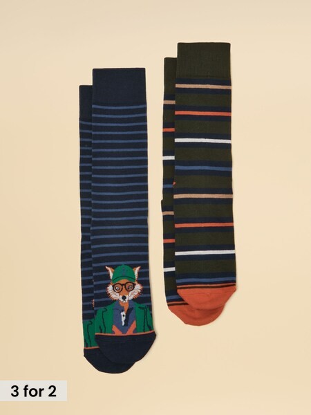 Navy Jonty Fox - Regular Socks 2 Pack (size 7-12)