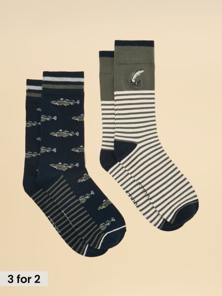 Khaki Fish - Regular Socks 2 Pack (size 7-12)