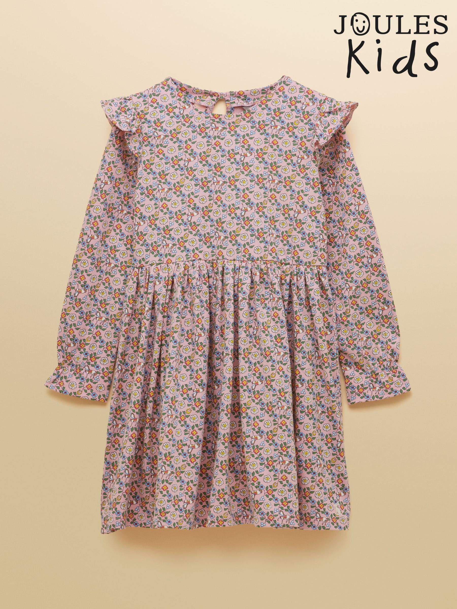 Pink - Girls' Horse Ditsy Long Sleeve Jersey Dress