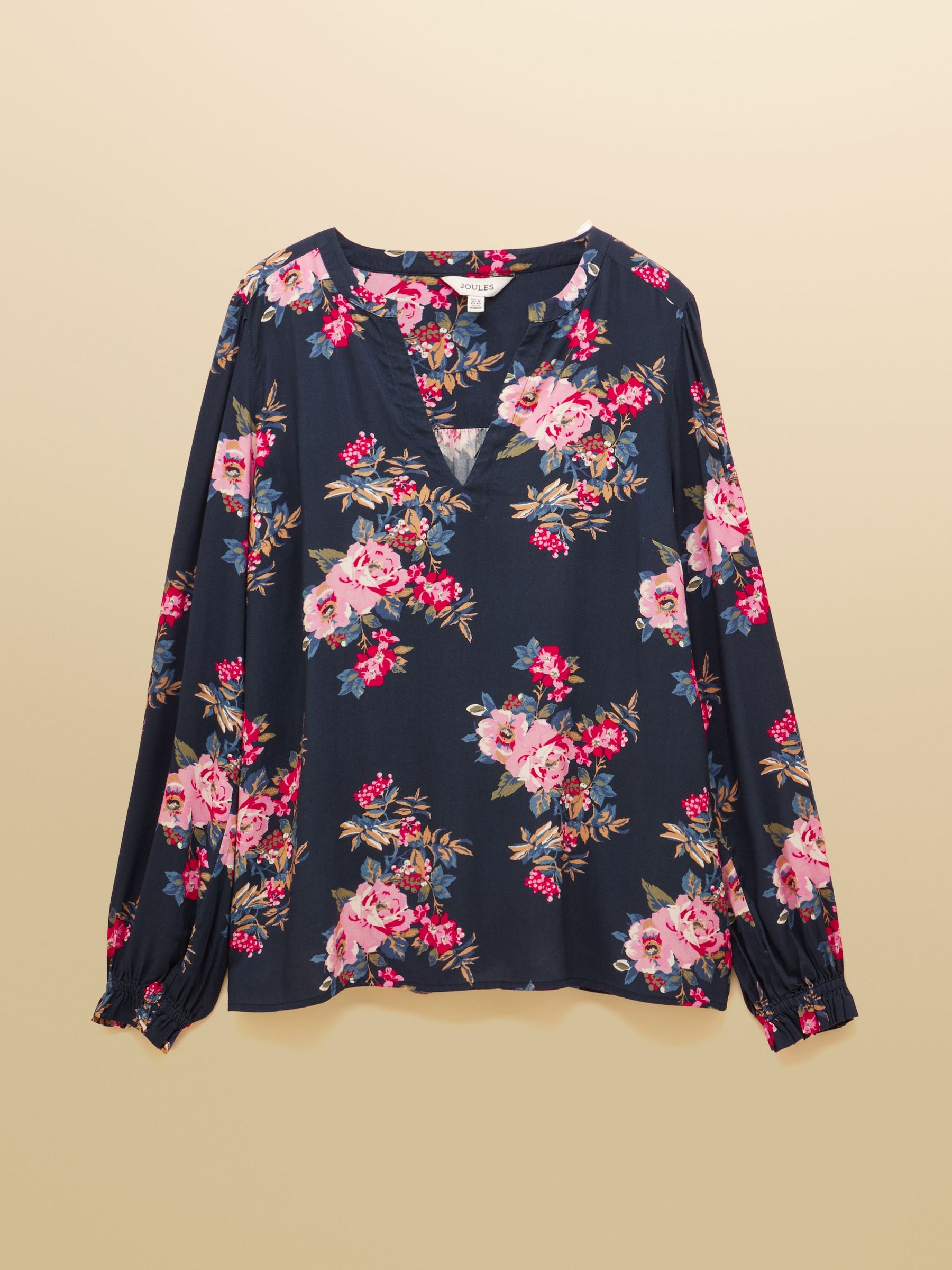 Navy - Floral Printed Long Sleeve Blouse
