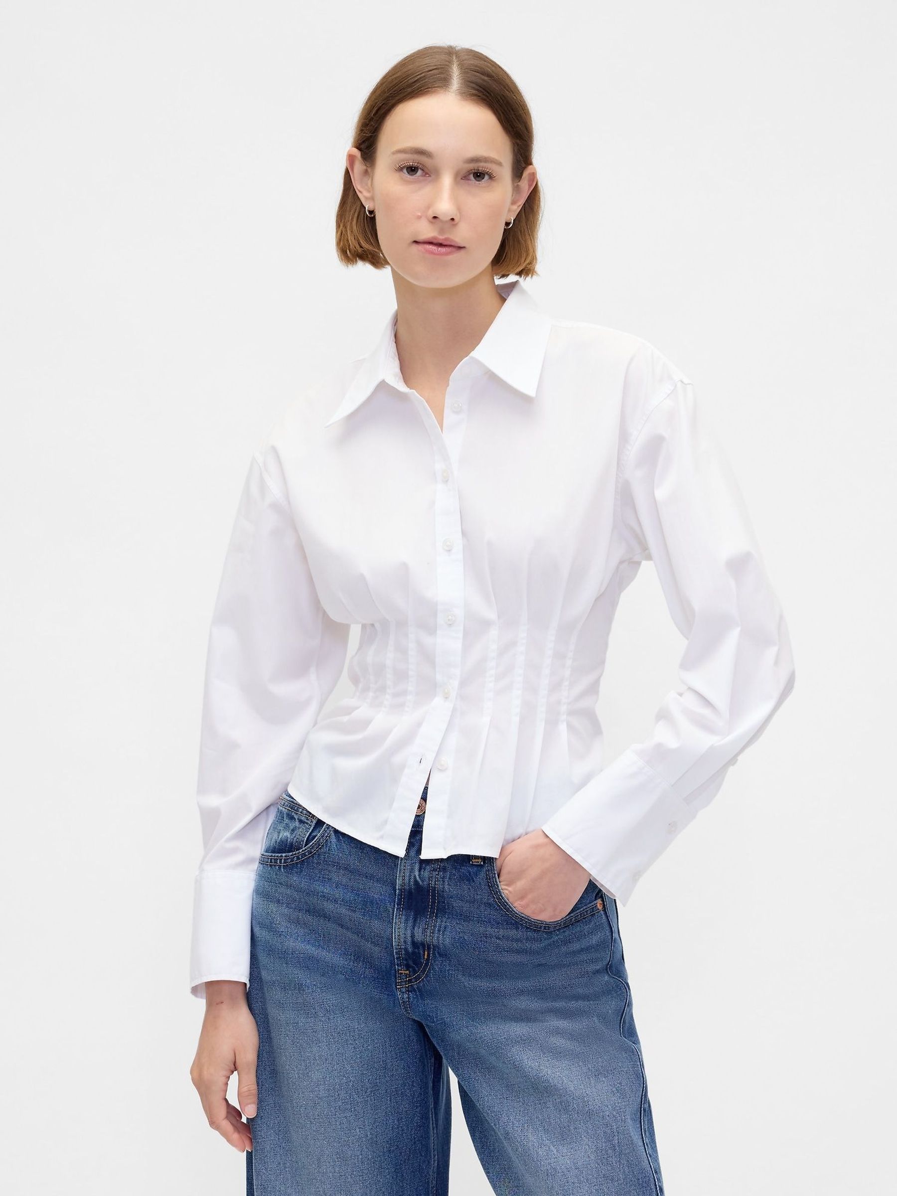 White Cotton Poplin Fitted Shirt (G14576) | £55