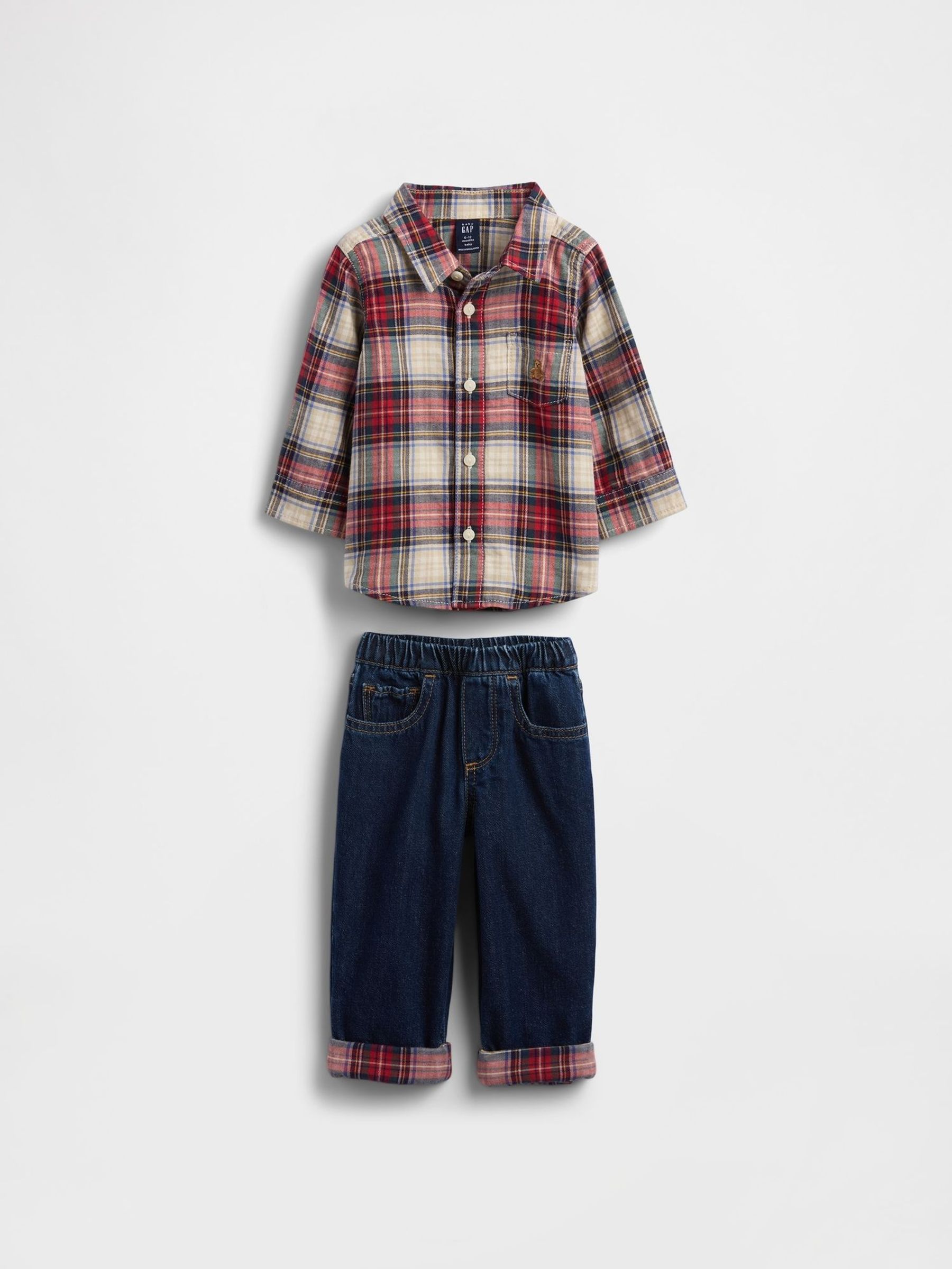 Red Check Flannel and Denim Outfit Top & Shorts Set (G14593) | £45