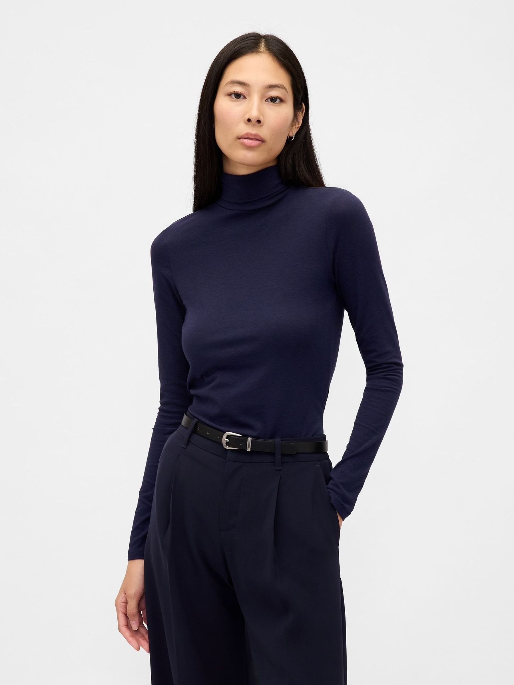 Navy Blue Featherweight Turtle Neck T-Shirt (G14601) | £18